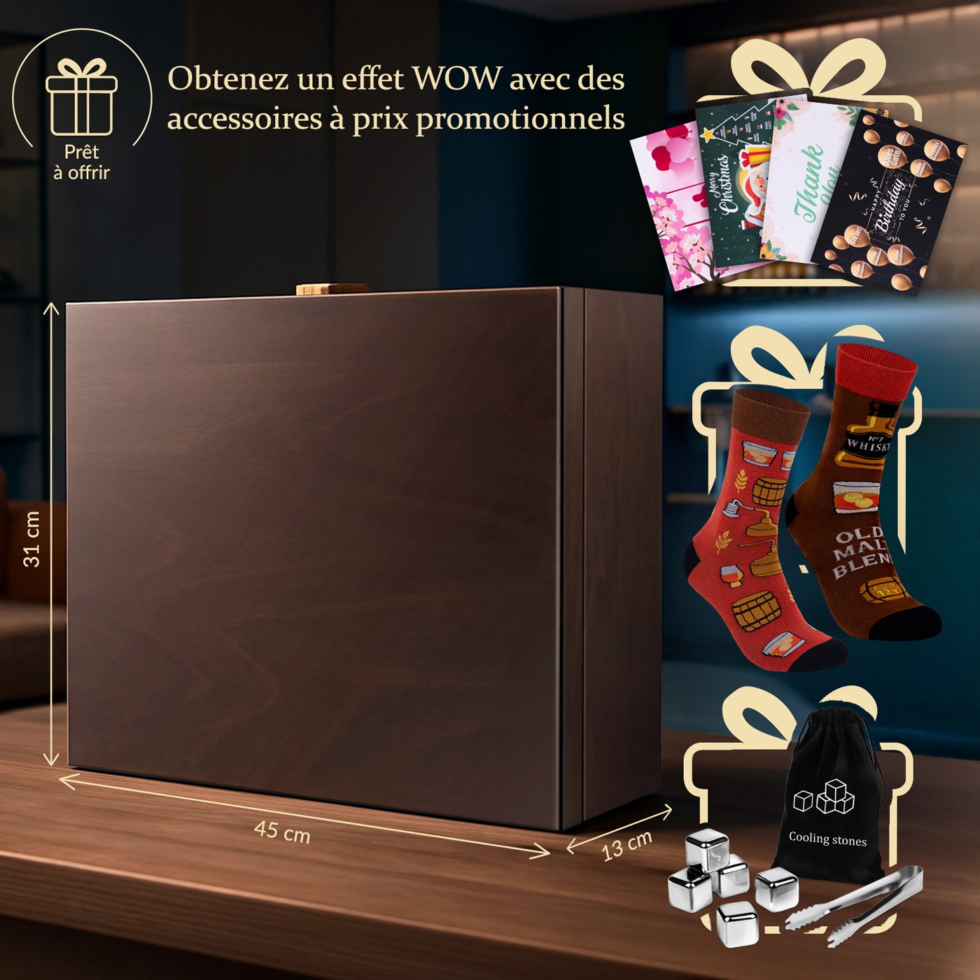 Decantador de whisky de cristal Murrano con vasos grabados láser (6) para el 25º aniversario de boda