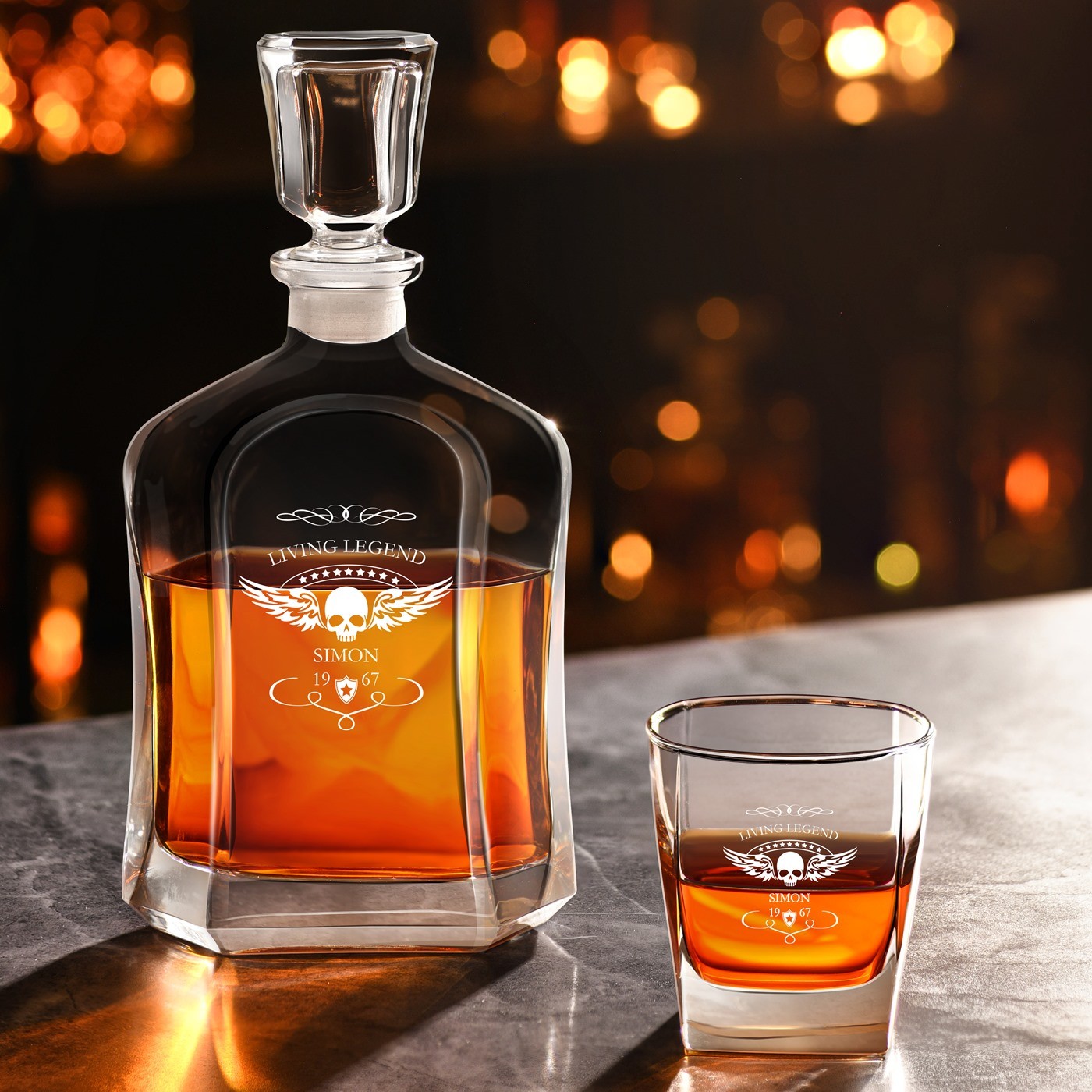 Decantador de whisky personalizado Murrano para entusiastas de las motos