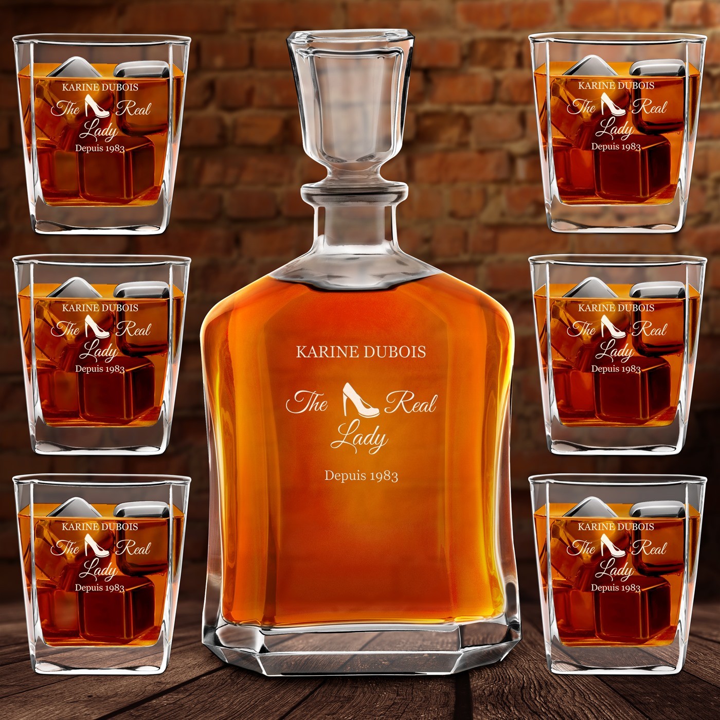 Set de decantador de whisky Murrano con grabado personalizado para mujeres - Regalo de aniversario