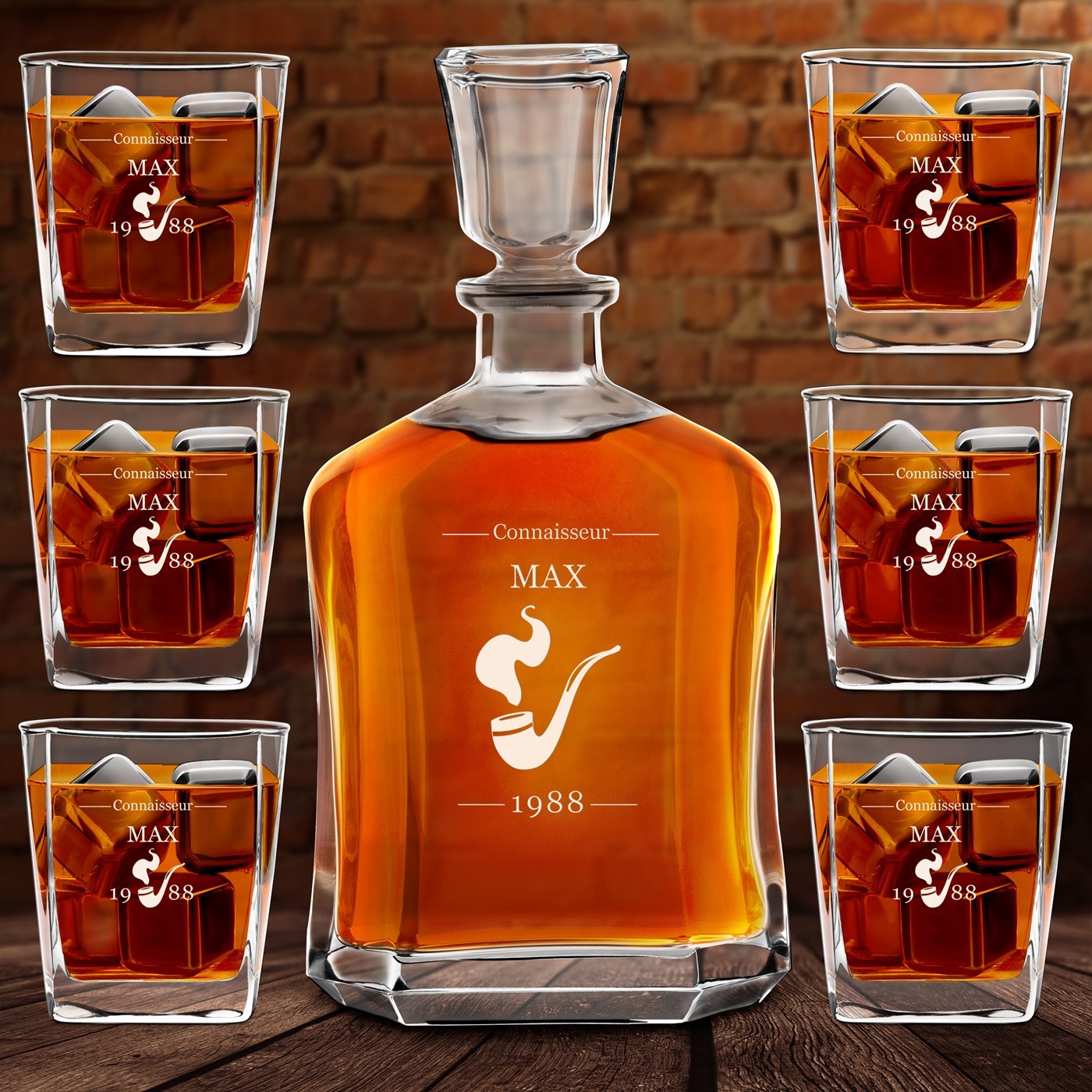 Set de decantador de whisky Murrano y 6 vasos con grabado láser para el cumpleaños de su abuelo