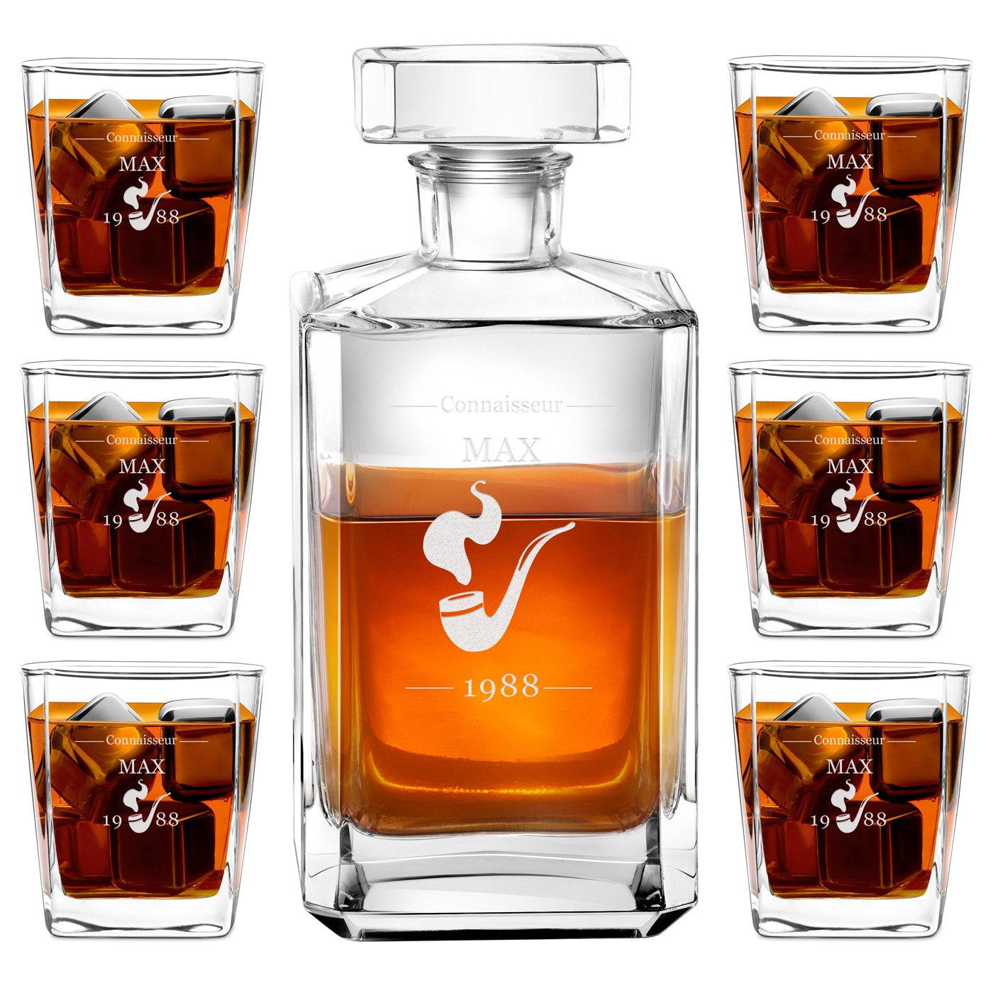 Set de decantador de bourbon con 6 vasos y grabado láser de Murrano para regalo de aniversario masculino