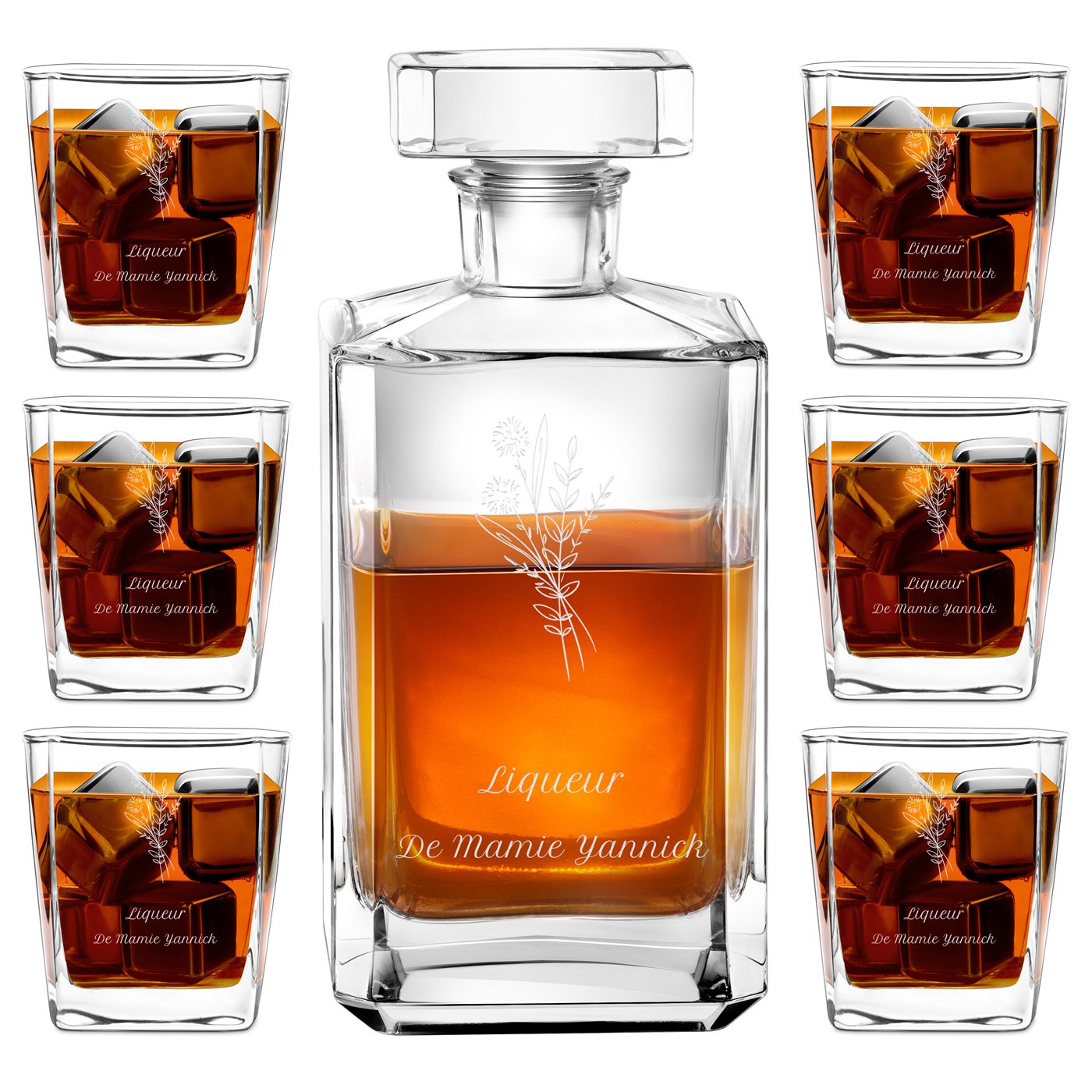 Decantador de whisky personalizado Murrano y 6 vasos