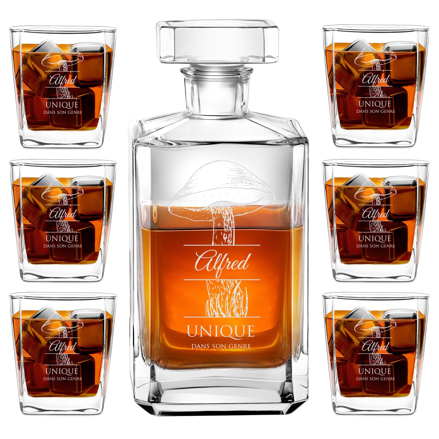 Set de vaso de whisky Bourbon y 6 vasos con grabado para mejor amigo (Murrano)