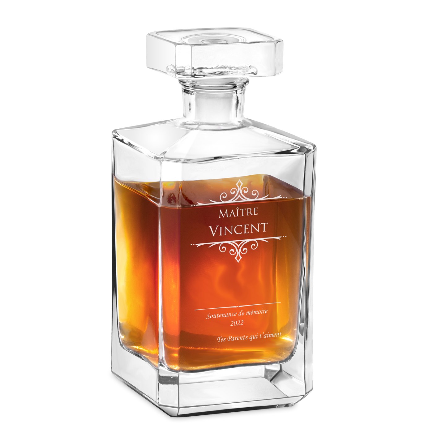 Decantador de whisky bourbon Murrano con grabación láser para graduados