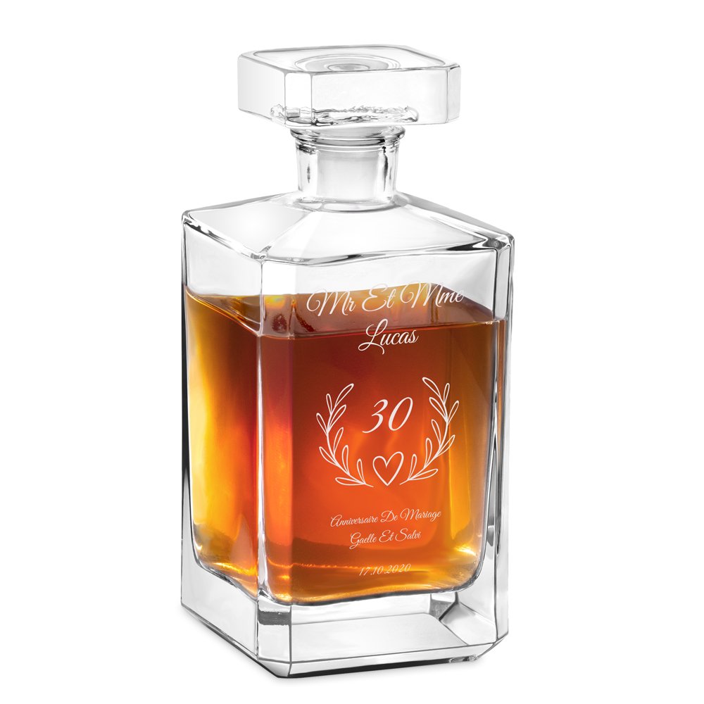 Carafa de whisky bourbon Murrano con grabado para el 30º aniversario de bodas