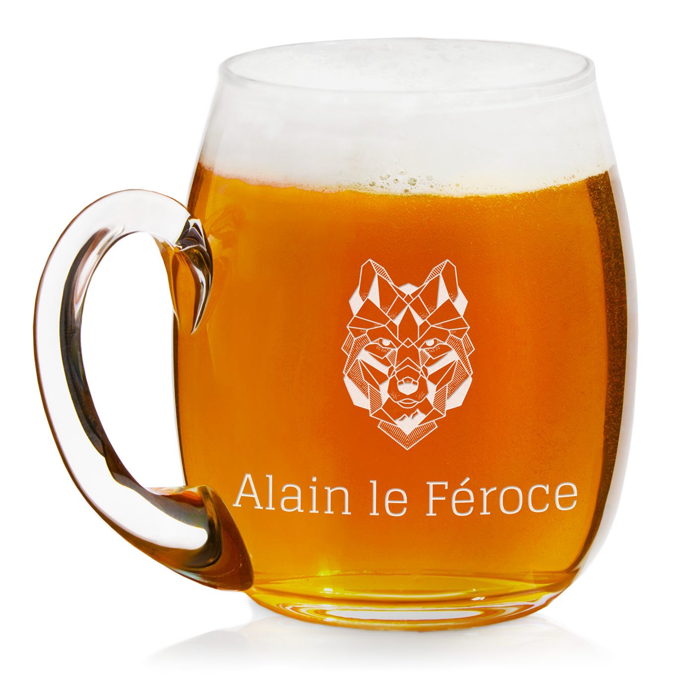 Taza de cerveza Murrano moderna de vidrio con grabado para hombre viajero