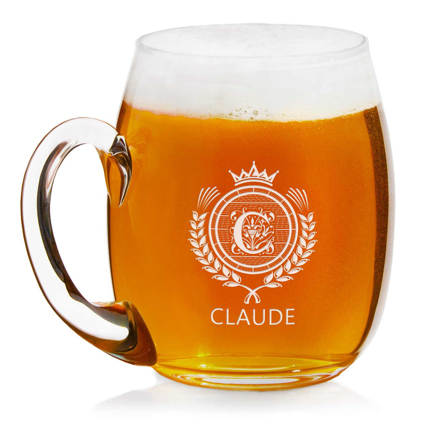 Taza de cerveza de vidrio moderno Murrano con grabado de inicial para él