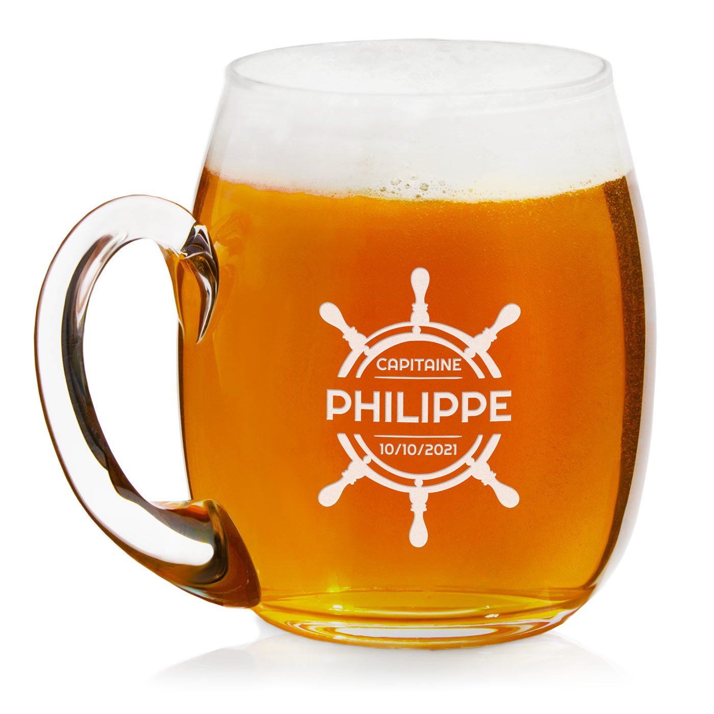 Taza de cerveza de vidrio moderno Murrano con grabado para el capitán viajero