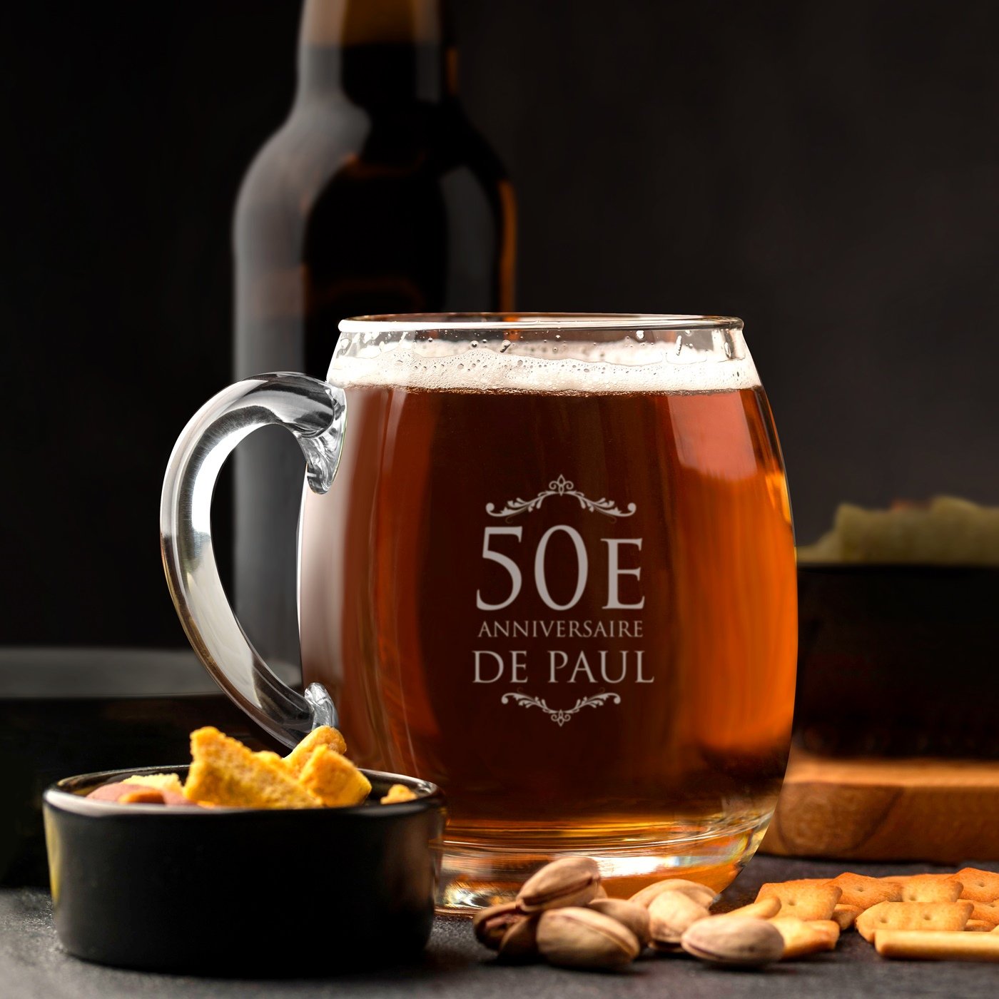 Mug de cerveza Murrano moderno con grabado personalizado para su 50º cumpleaños