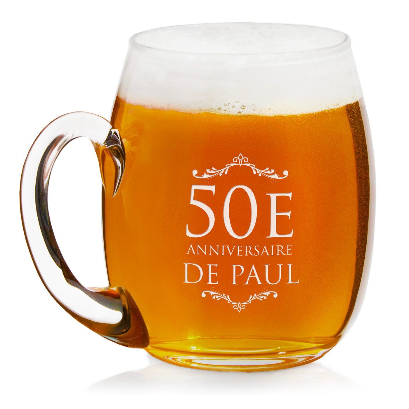 Mug de cerveza Murrano moderno con grabado personalizado para su 50º cumpleaños