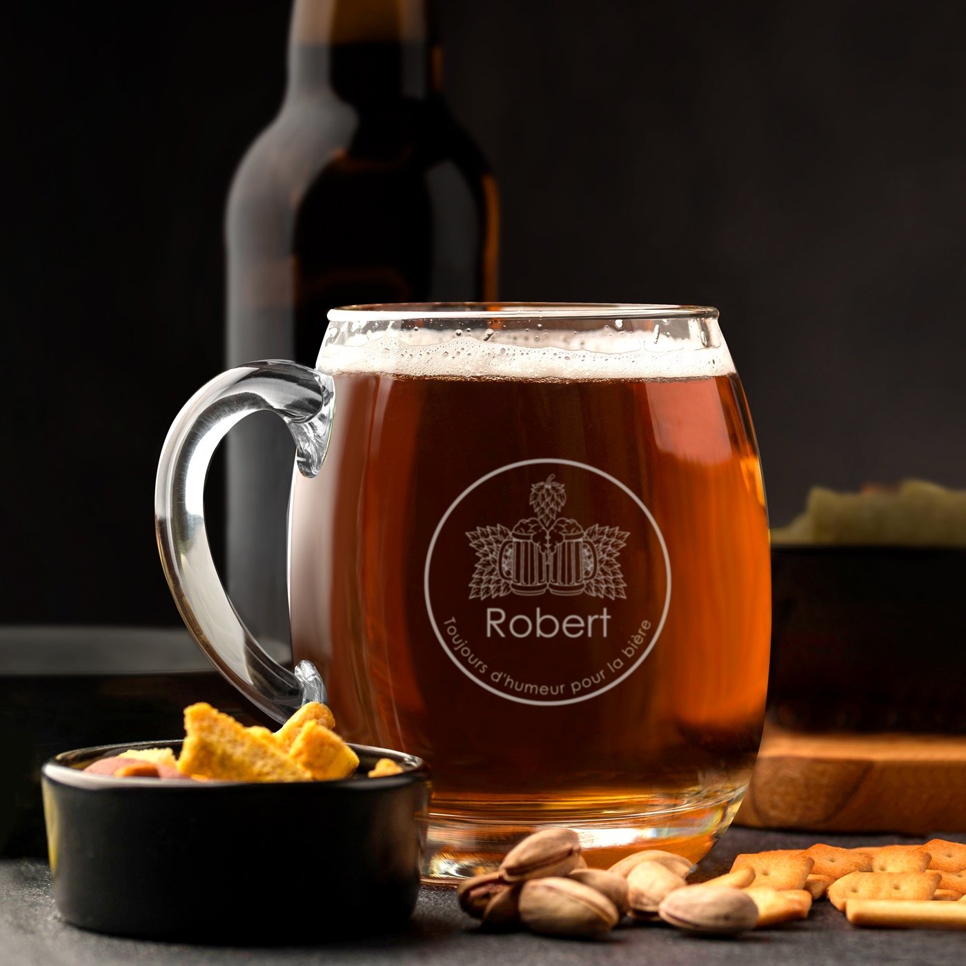 Taza de cerveza moderna Murrano con grabado para hombres amantes de la cerveza