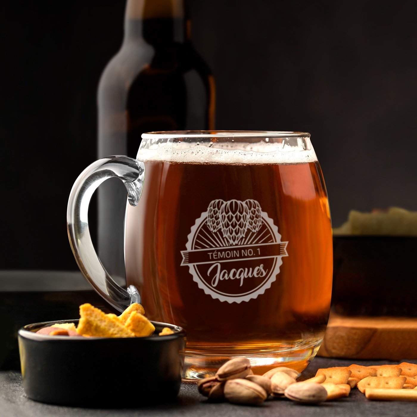 Taza de cerveza Murrano de diseño moderno con grabado personalizado para el mejor hombre