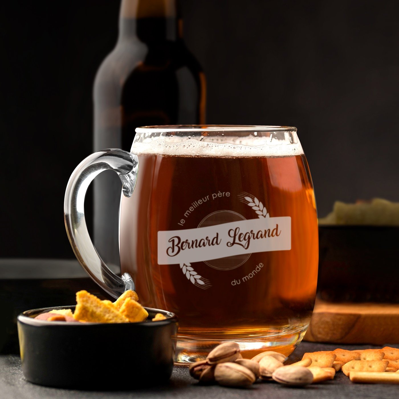 Taza de cerveza Murrano moderna de vidrio con grabado personalizado para el mejor padre del mundo