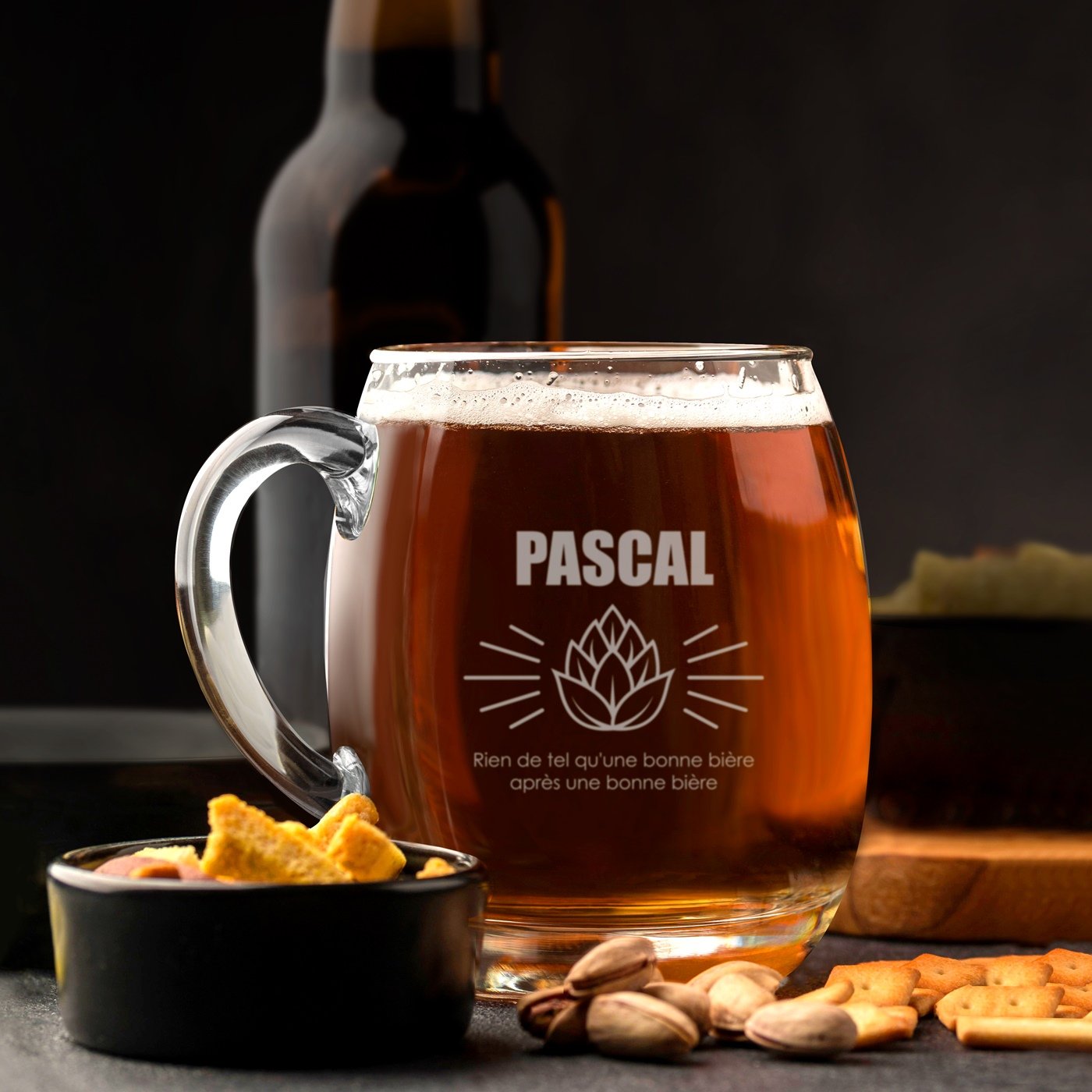 Taza de cerveza de vidrio moderno Murrano con grabado para un amigo