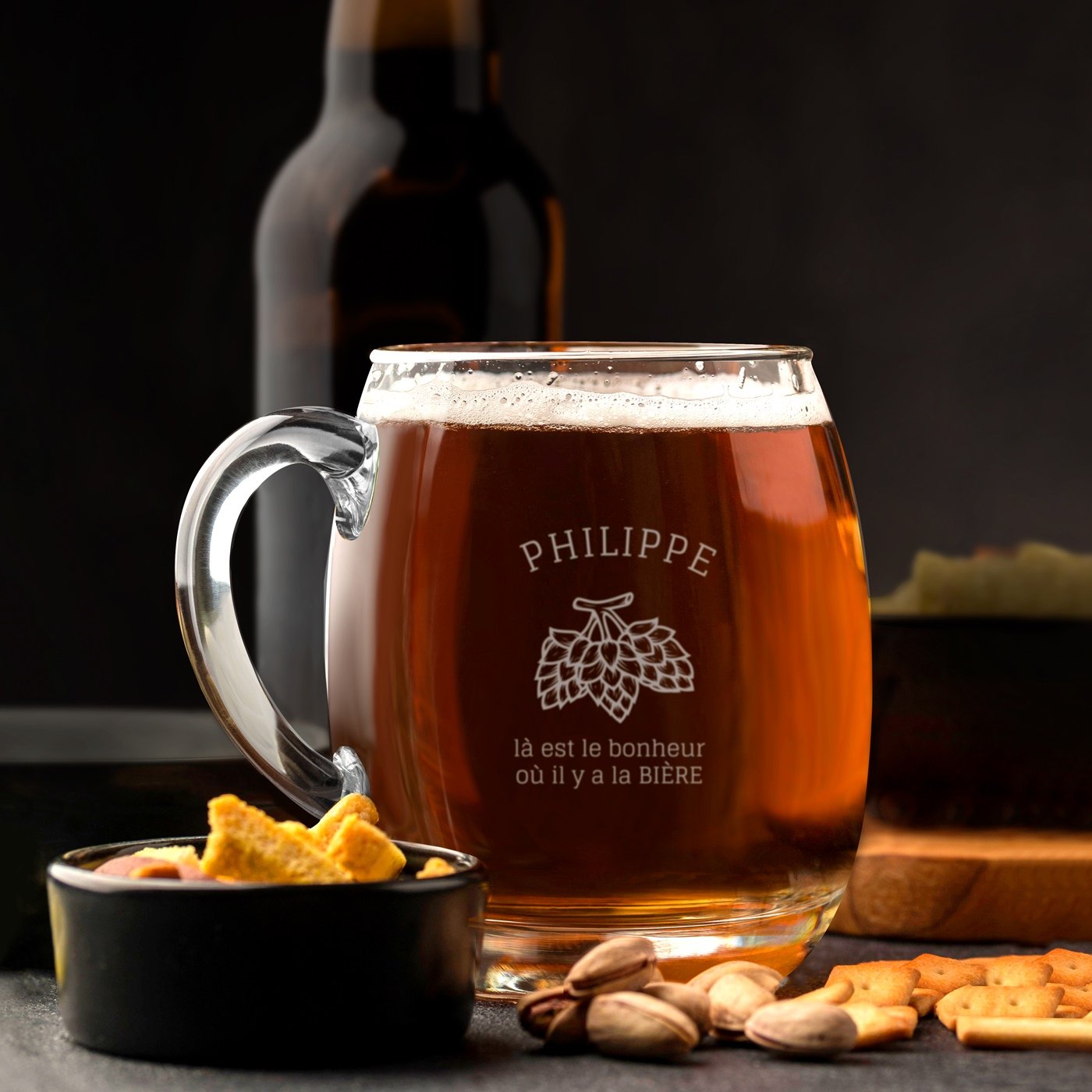 Taza de cerveza de vidrio moderno Murrano con grabado personalizado para él, regalo de aniversario