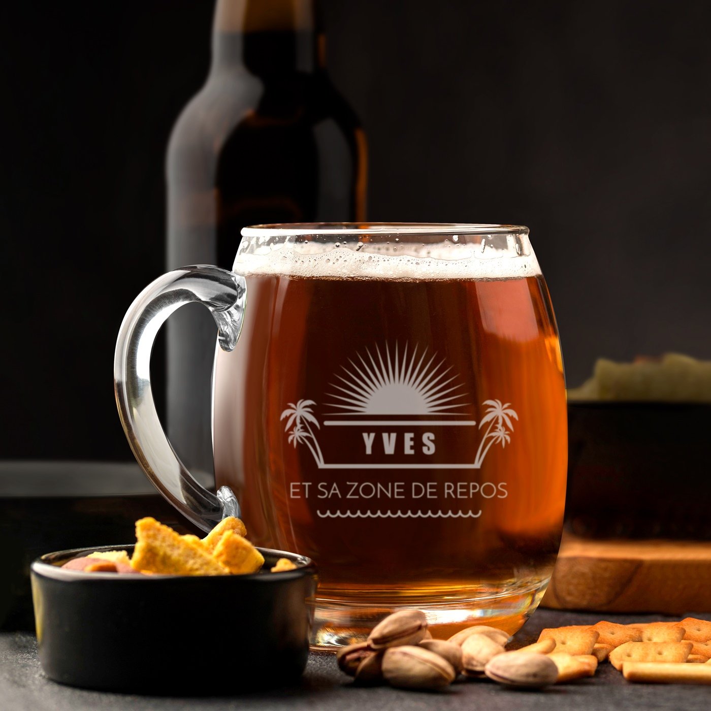 Tasse à bière Murrano moderne en verre avec gravure pour amateur de bière