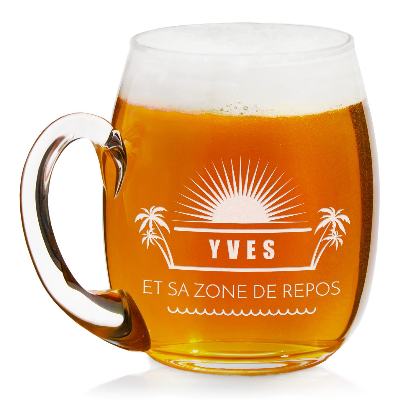 Mug de cerveza Murrano moderno de vidrio con grabado para amante de la cerveza