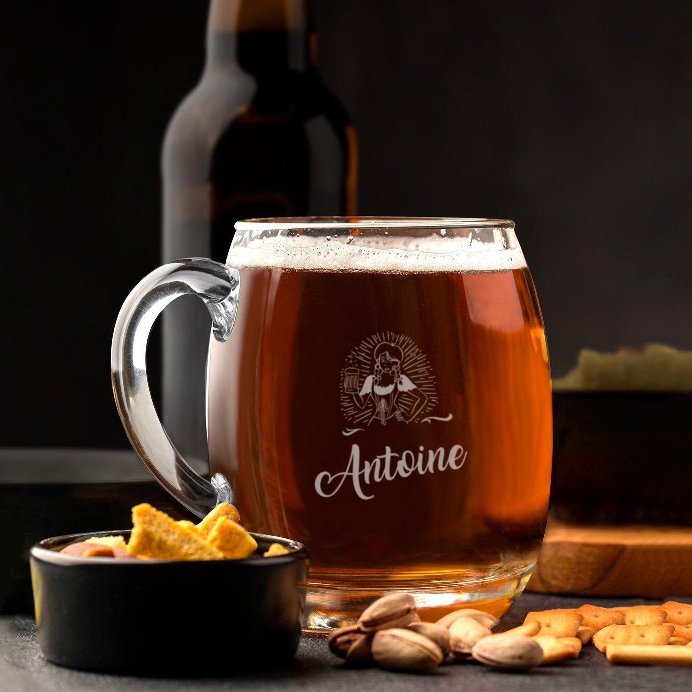 Murrano Modern Glass Beer Mug with Personalized Engraving
