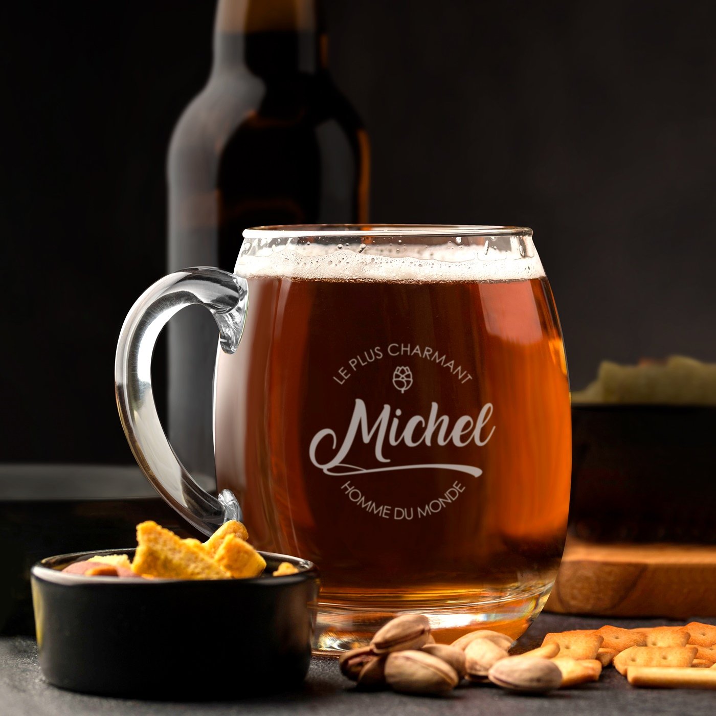 Taza de cerveza Murrano moderna de vidrio con grabado para amigo esposo para el Día de San Valentín