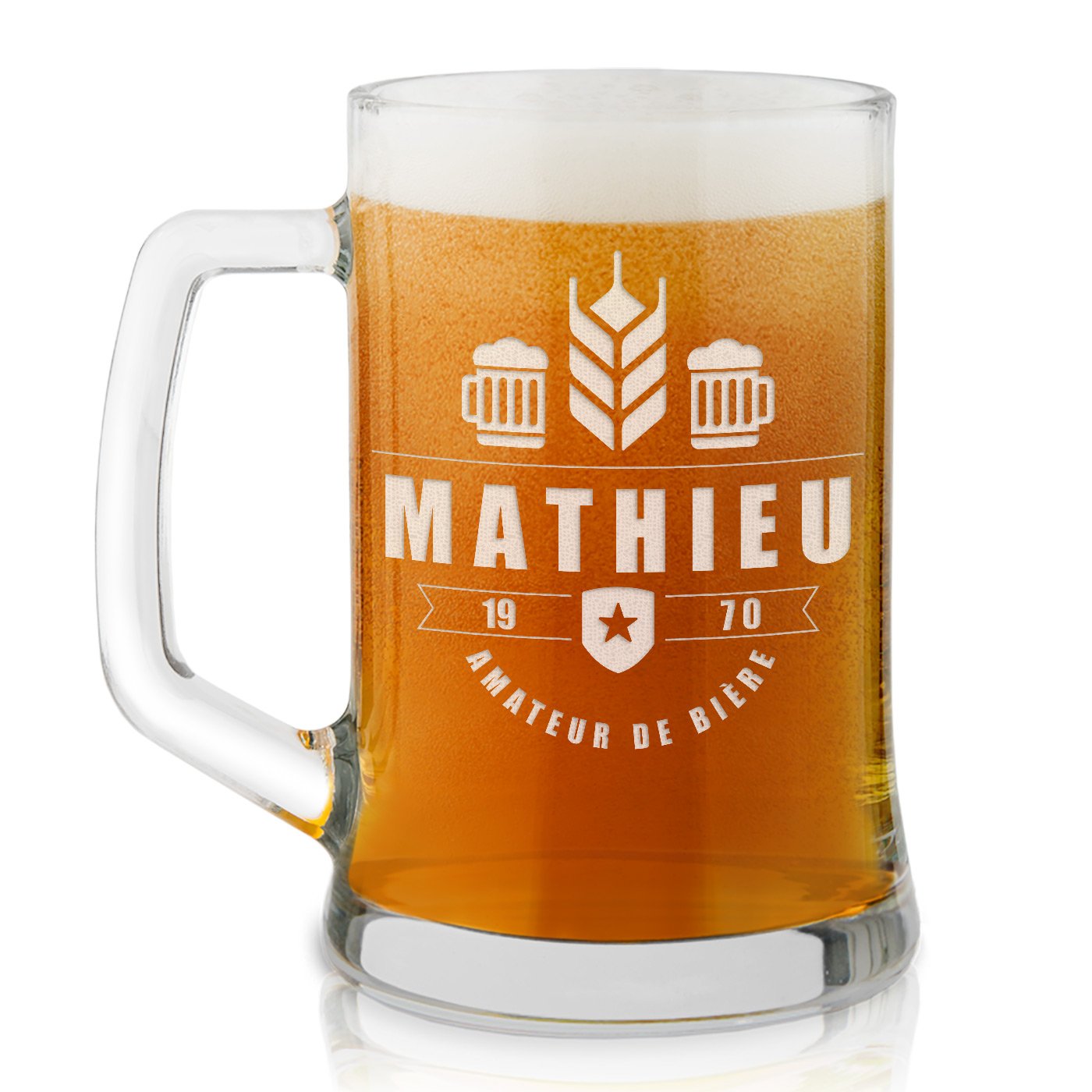 Mug en verre à bière personnalisé Murrano avec gravure au laser