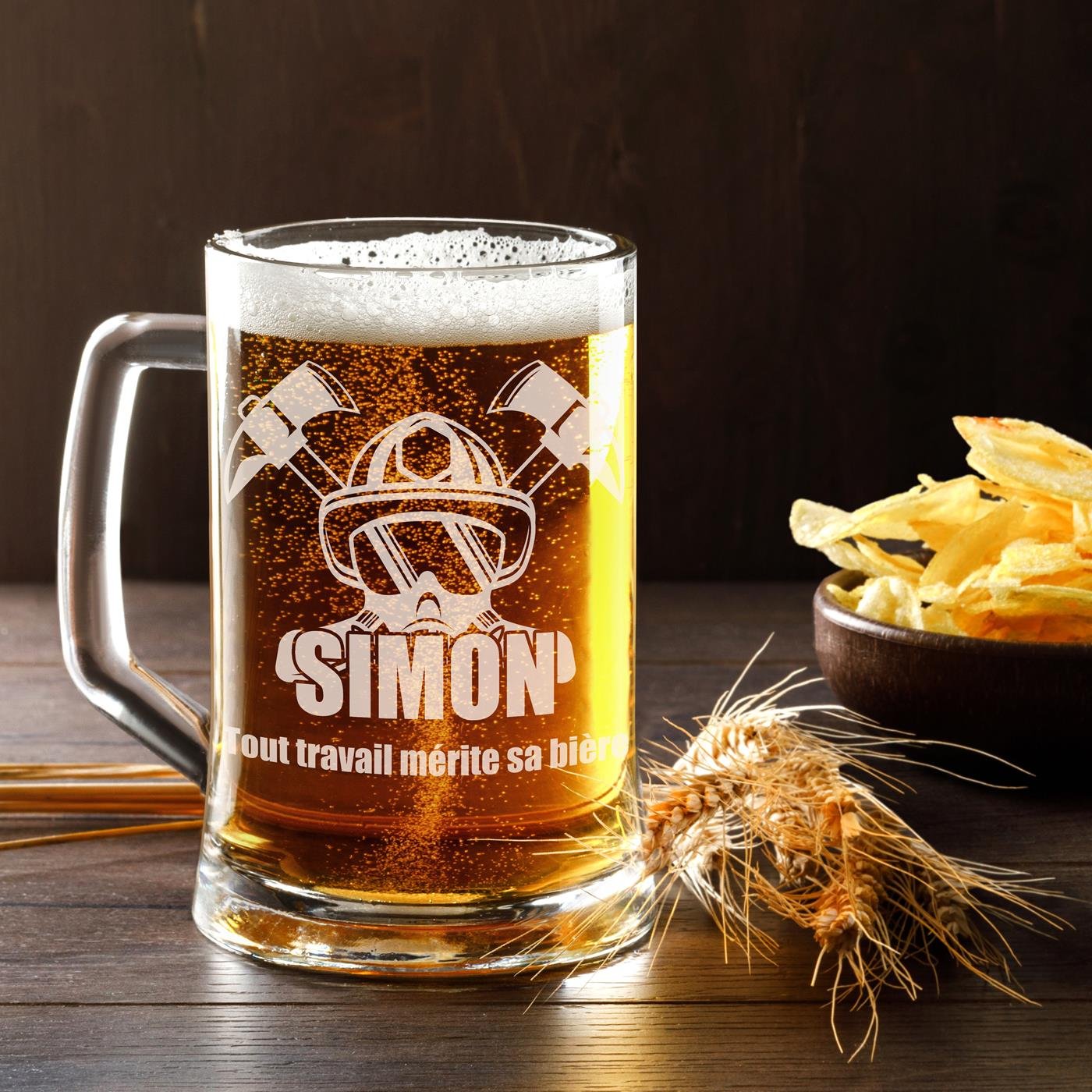 Taza de cerveza personalizada Murrano con grabado láser para un bombero