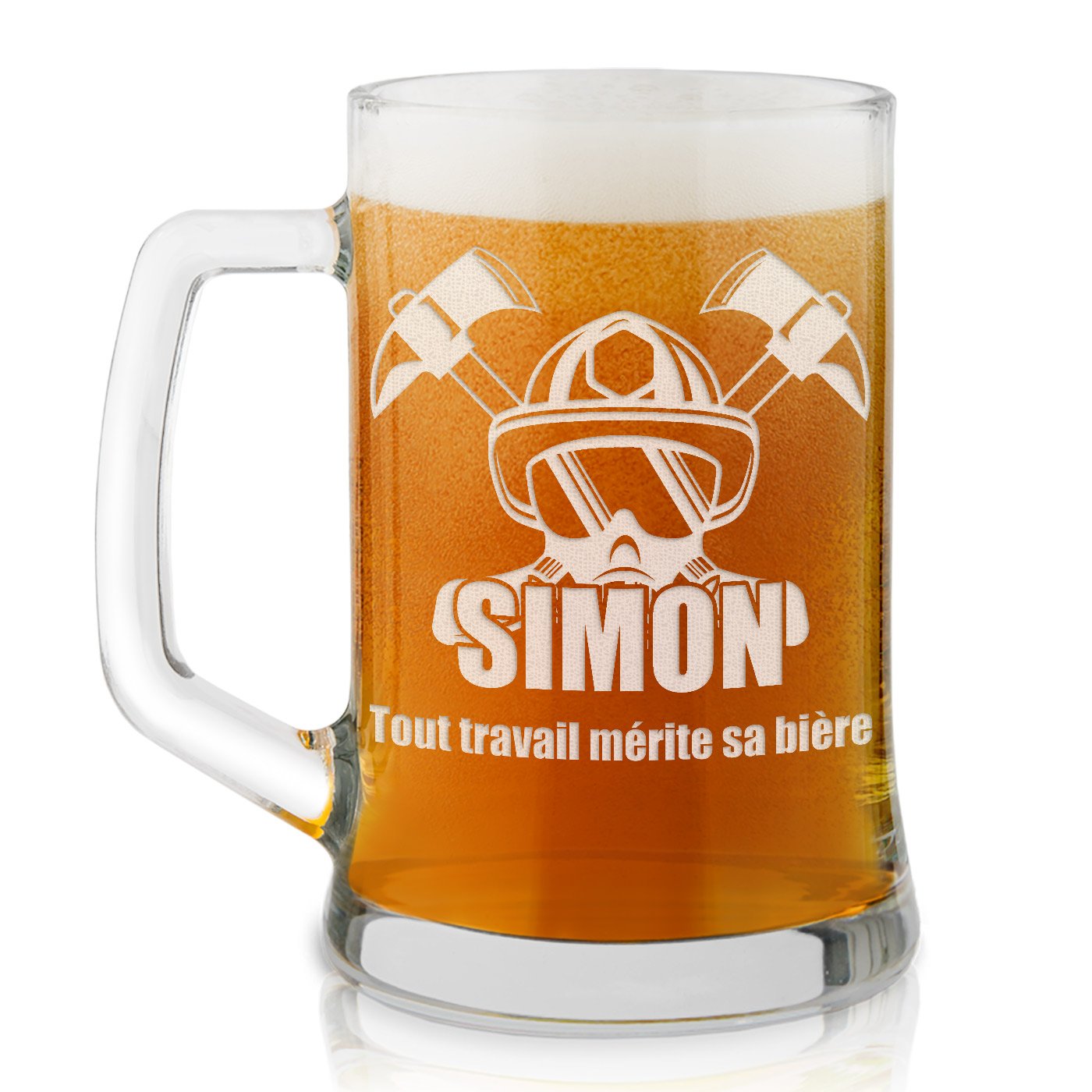 Taza de cerveza personalizada Murrano con grabado láser para un bombero