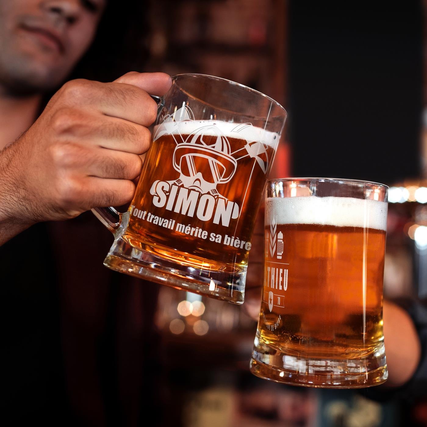 Taza de cerveza personalizada Murrano con grabado láser para un bombero