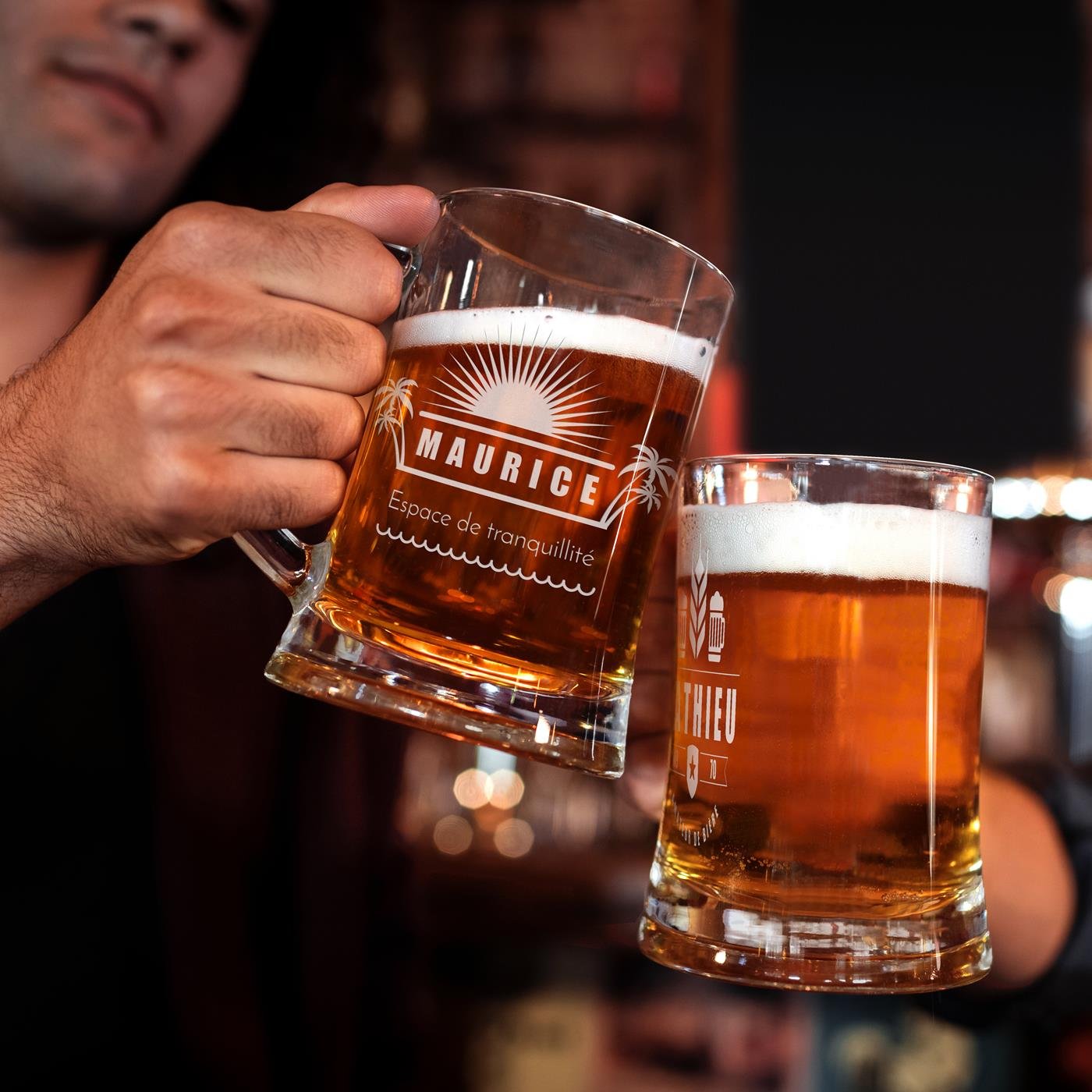 Taza de cerveza de vidrio personalizada Murrano para jubilación