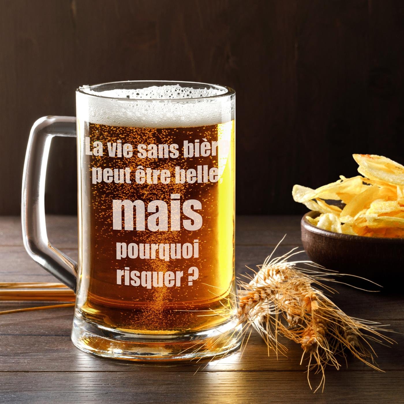 Taza de cerveza personalizada Murrano con grabado láser para un colega de trabajo