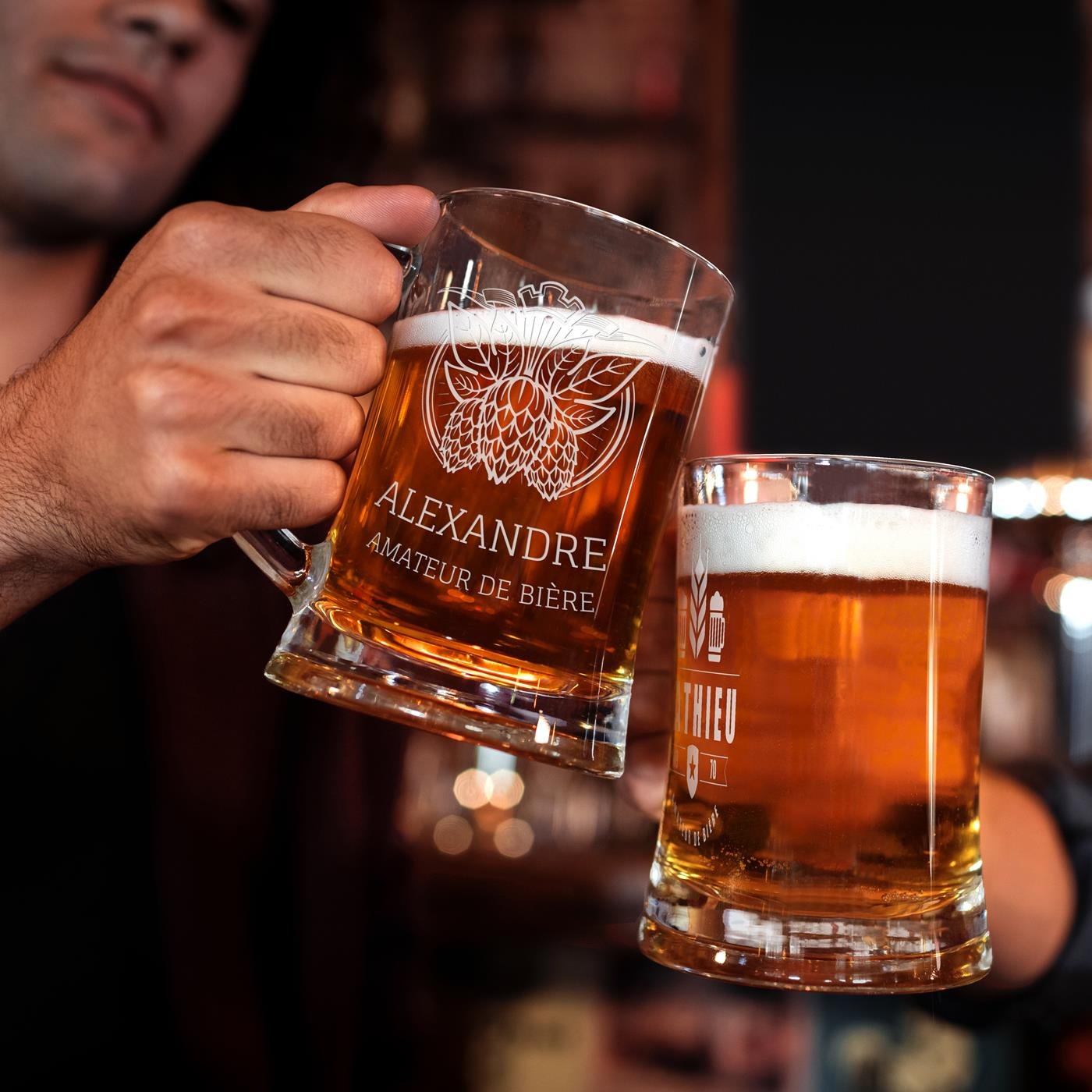 Taza de Cristal Personalizada Murrano para Entusiastas de la Cerveza con Grabado Láser