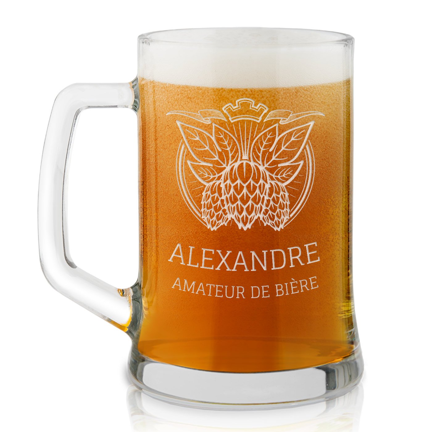 Taza de Cristal Personalizada Murrano para Entusiastas de la Cerveza con Grabado Láser