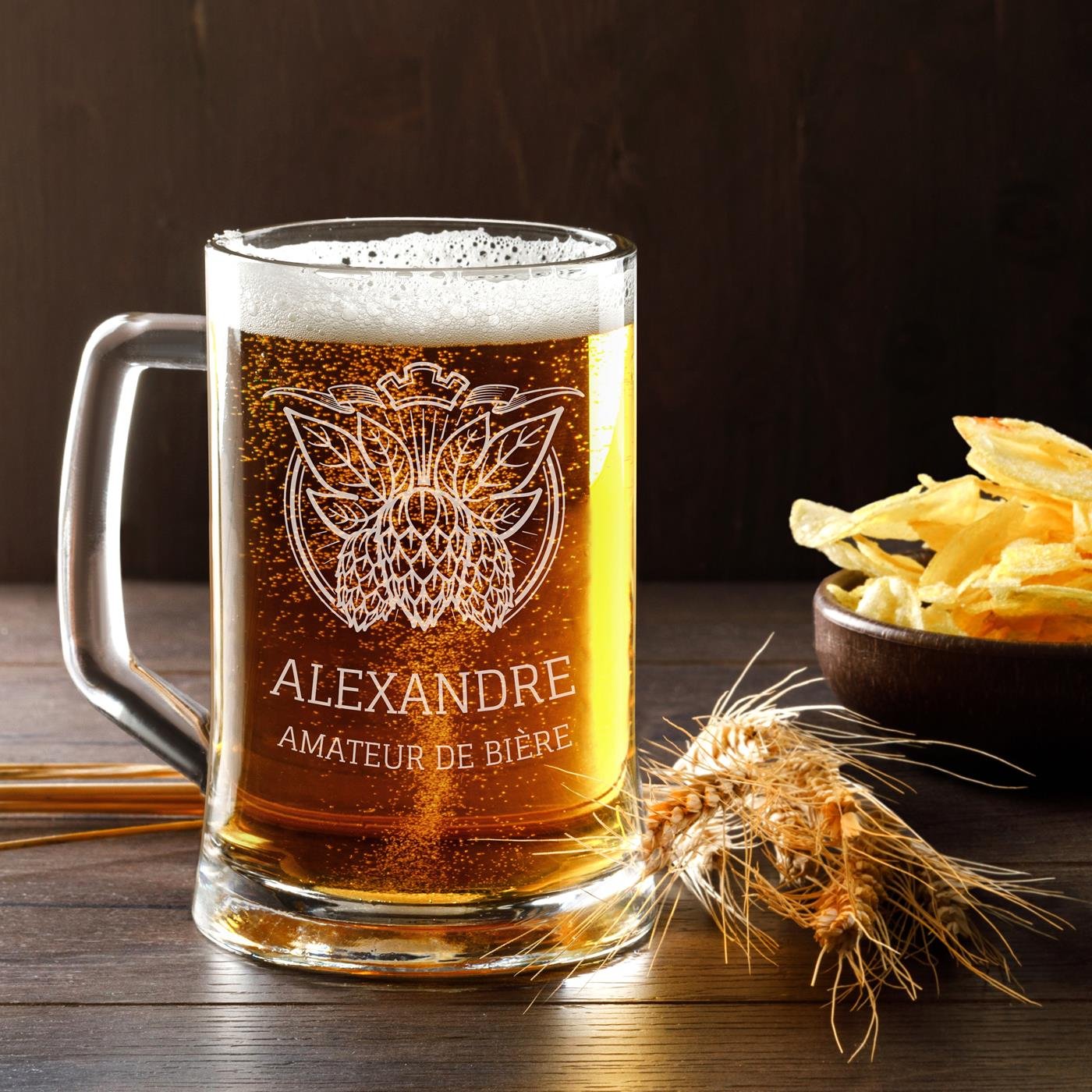 Taza de Cristal Personalizada Murrano para Entusiastas de la Cerveza con Grabado Láser