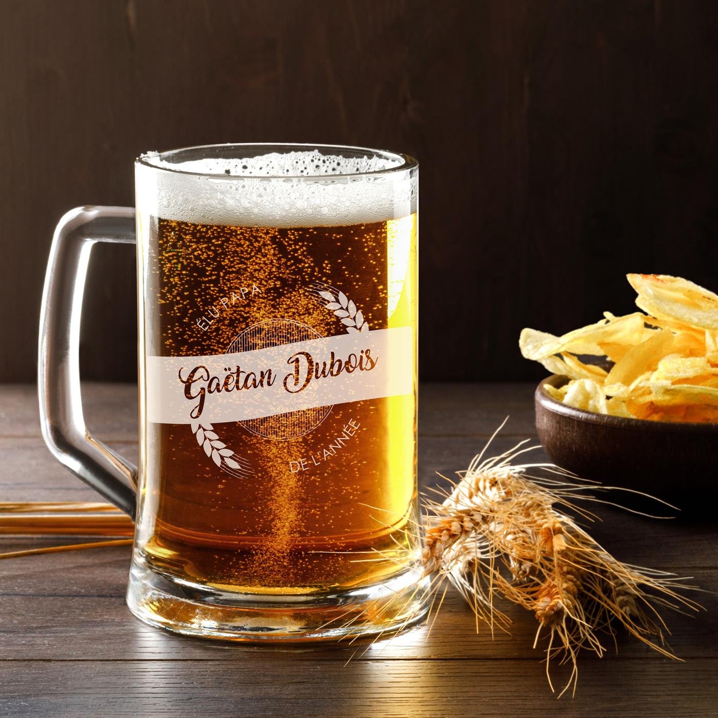Taza de cerveza de vidrio personalizada Murrano con grabado para el mejor papá