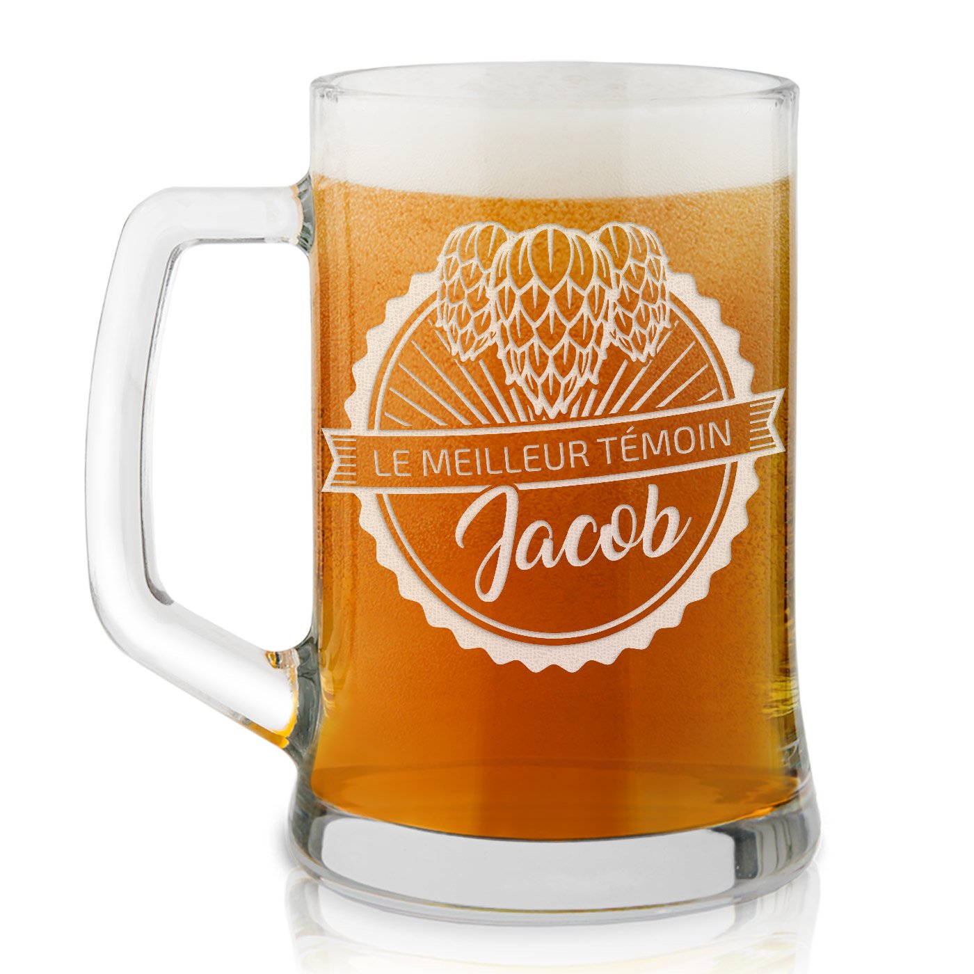 Taza de cerveza personalizada Murrano con grabado láser para testigo de bodas