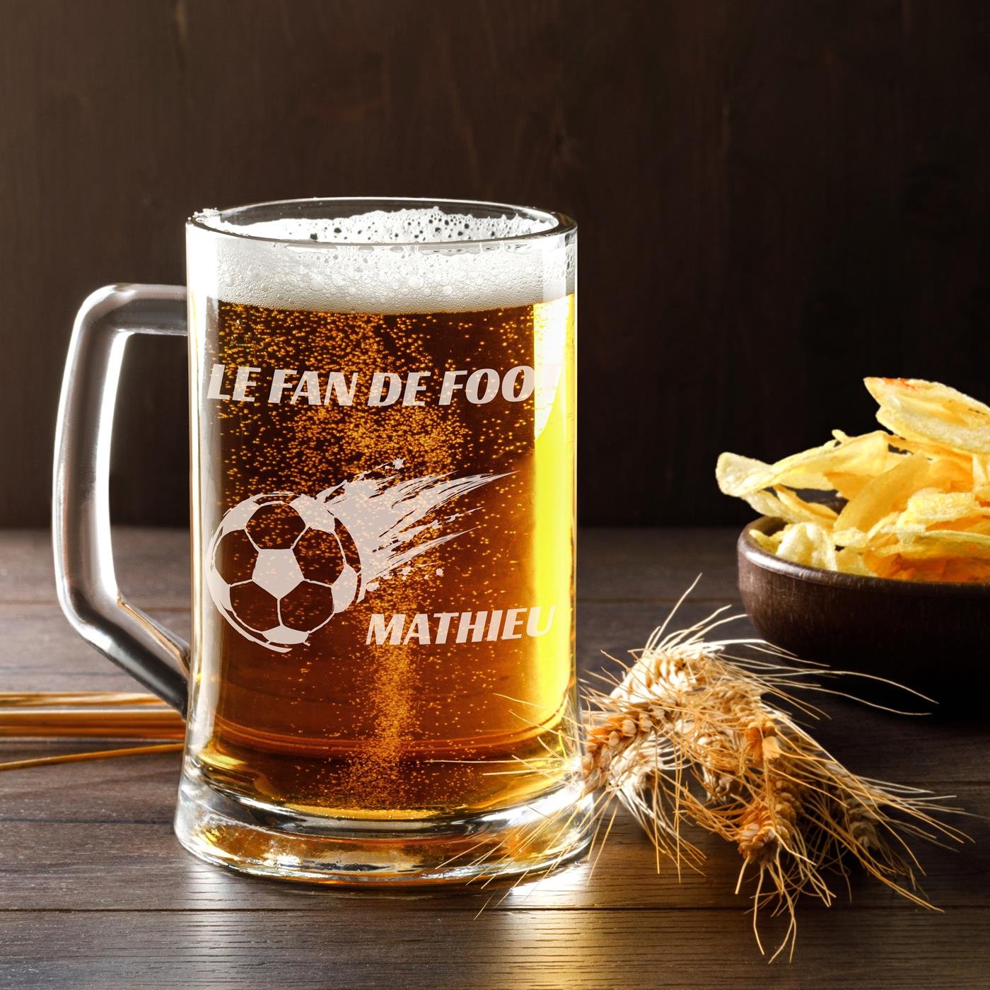 Taza de cerveza personalizada Murrano con grabado láser para fan de fútbol
