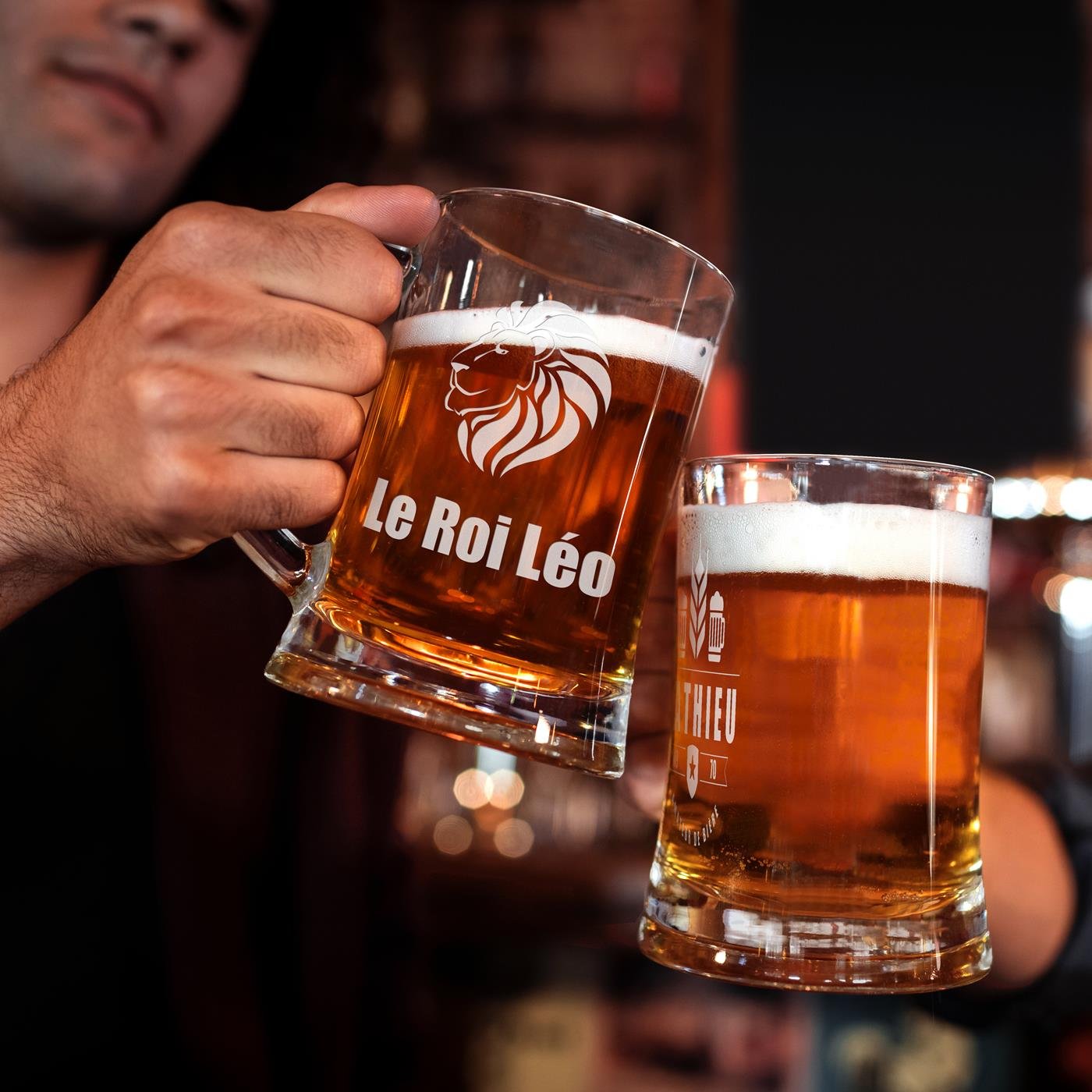 Taza de vidrio para cerveza personalizada Murrano con grabado láser