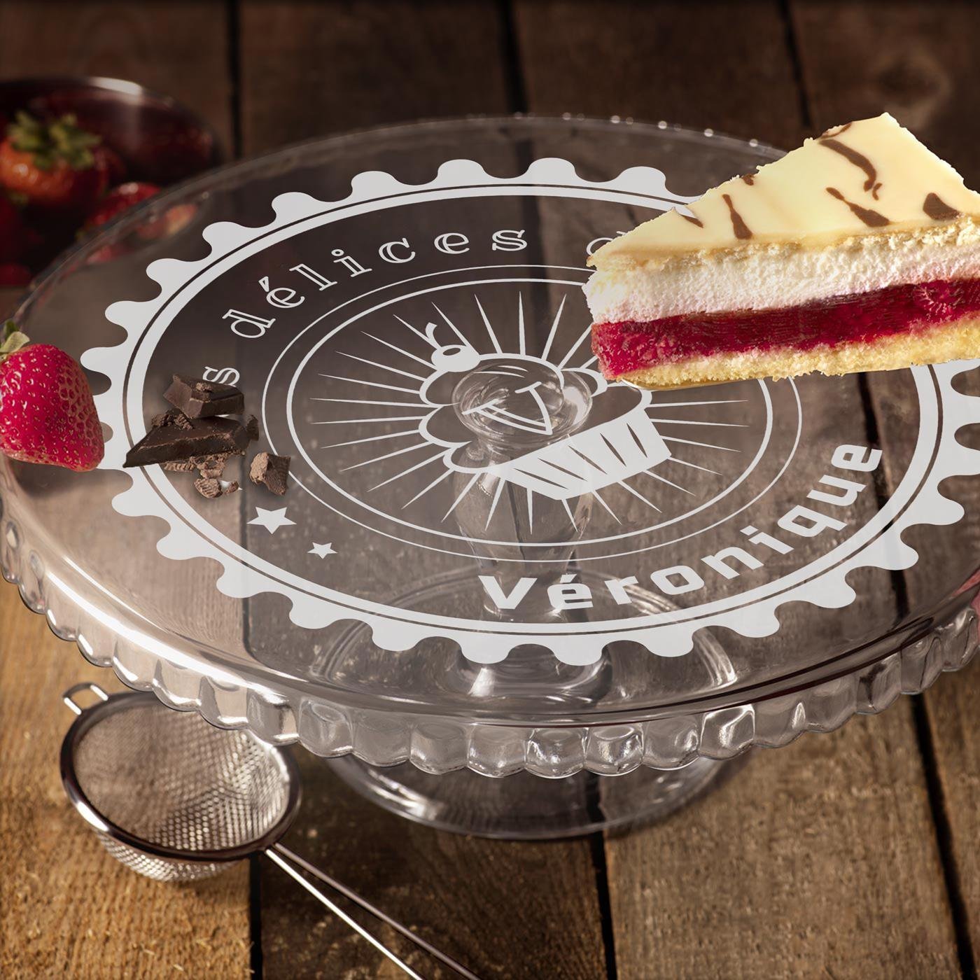 Murrano Glass Cake Stand with Personalized Engraving for a Friend's Birthday