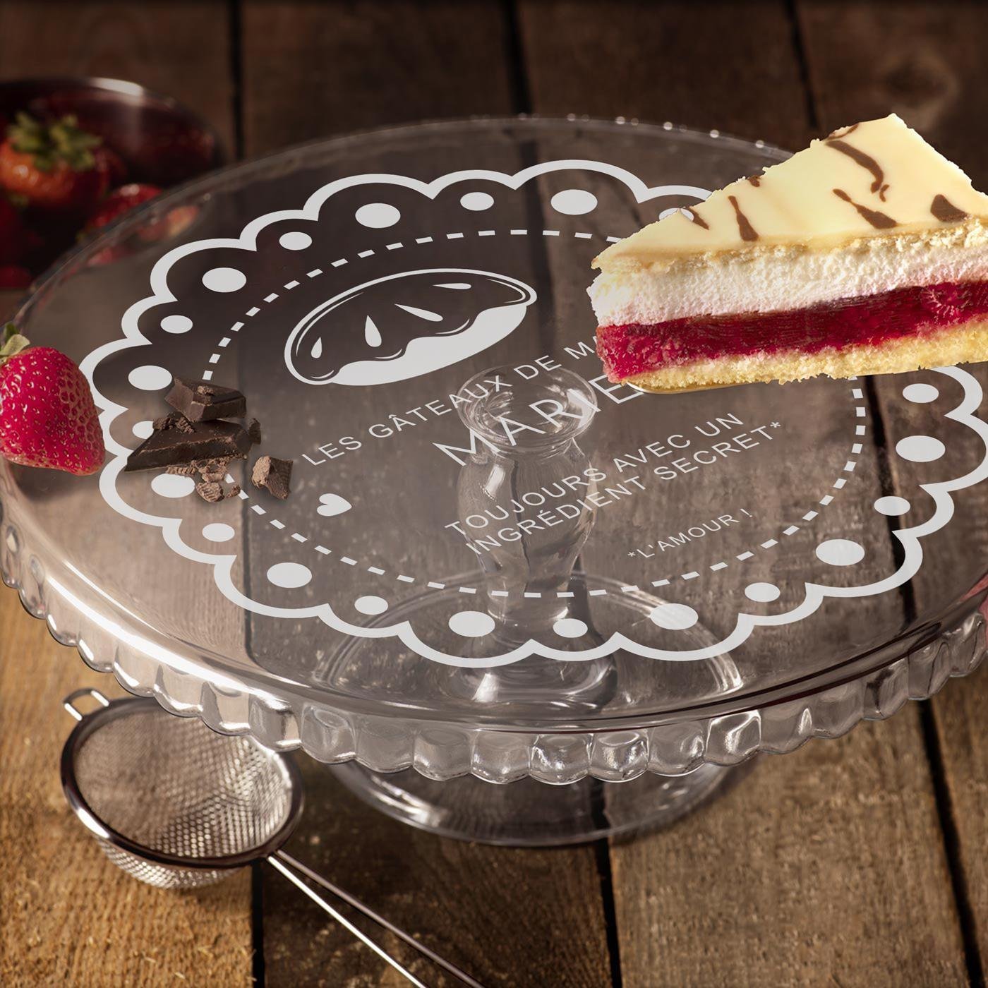 Murrano Customized Glass Cake Stand with Base for Mom's Birthday