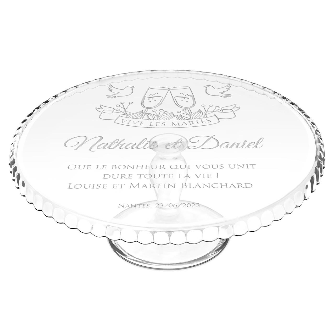 Murrano Glass Wedding Cake Stand with Personalized Engraving