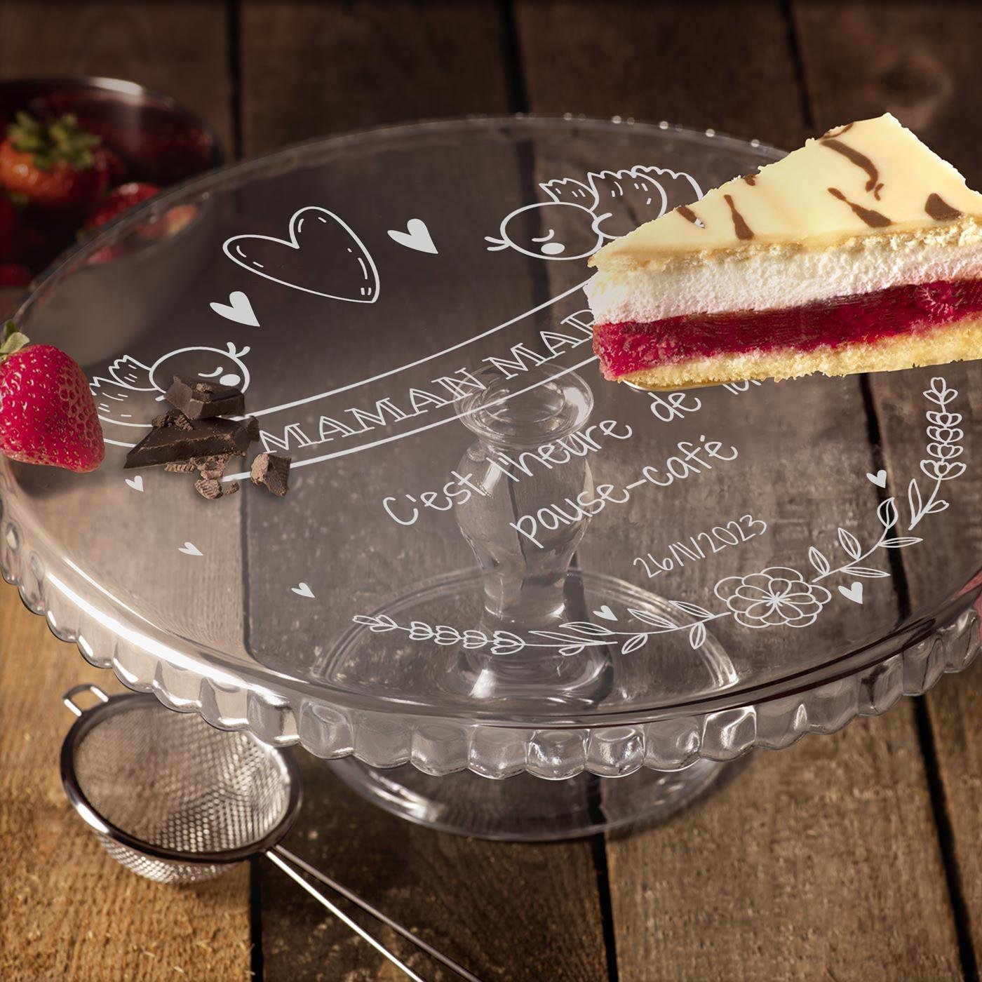 Soporte para pastel de vidrio Murrano personalizado con base para el cumpleaños de mamá
