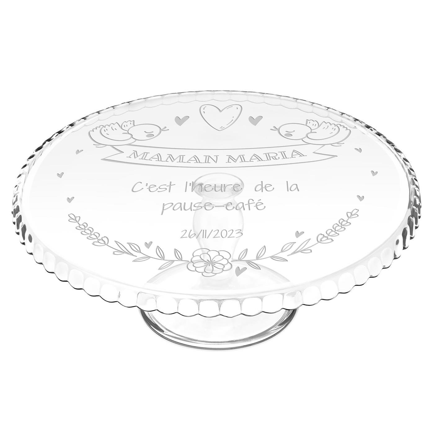 Murrano Glass Cake Stand with Personalized Base for Mom's Birthday