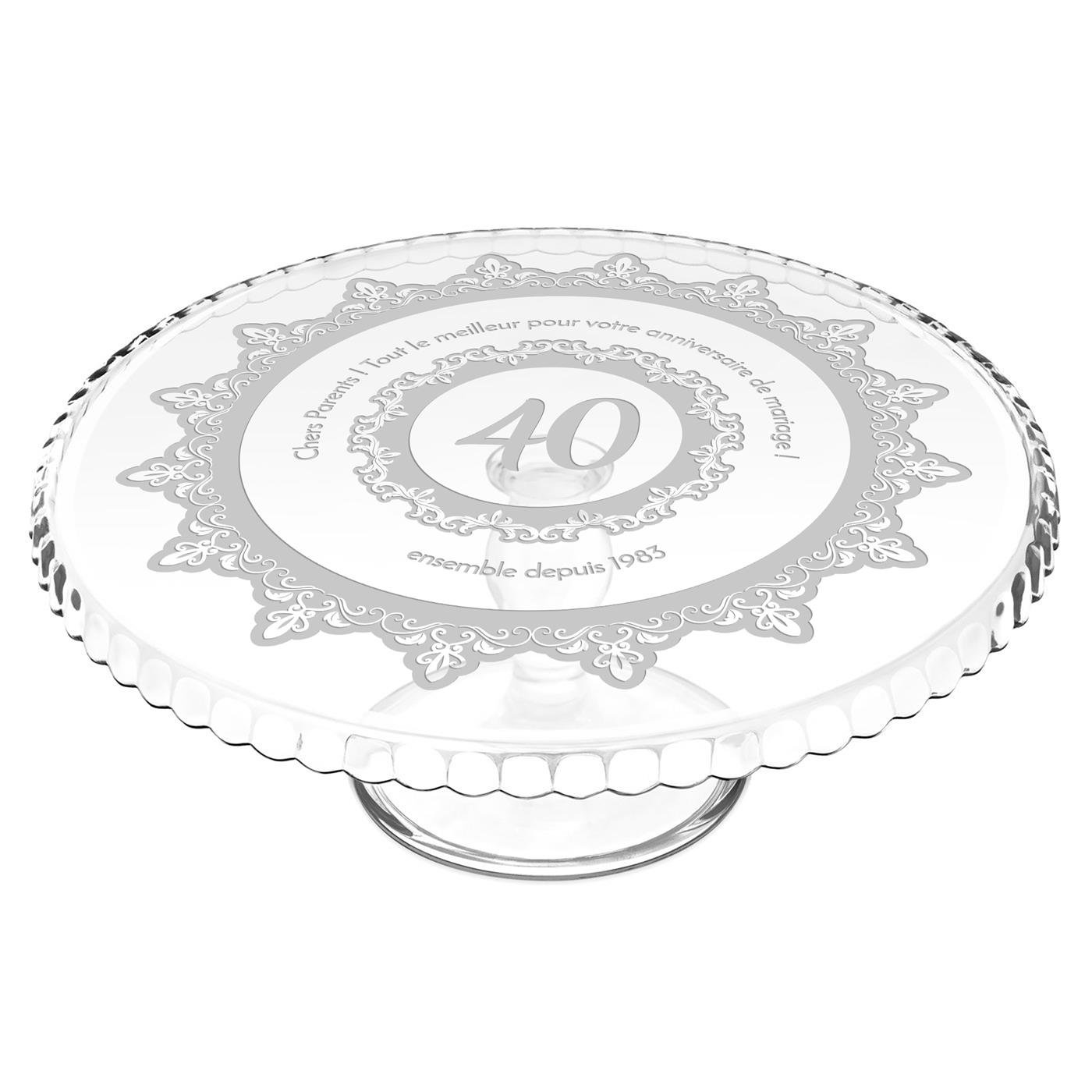 Murrano Customized Glass Cake Stand with Feet for Parents' 40th Wedding Anniversary