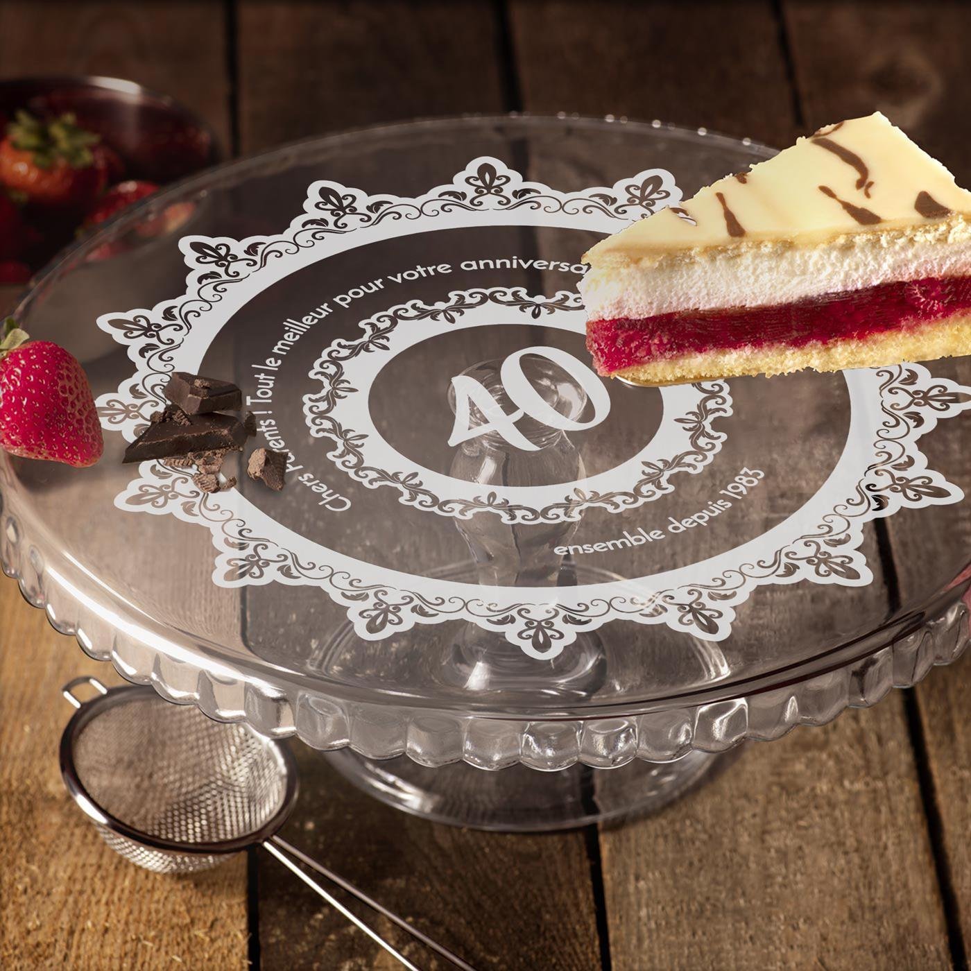 Murrano Customized Glass Cake Stand with Feet for Parents' 40th Wedding Anniversary
