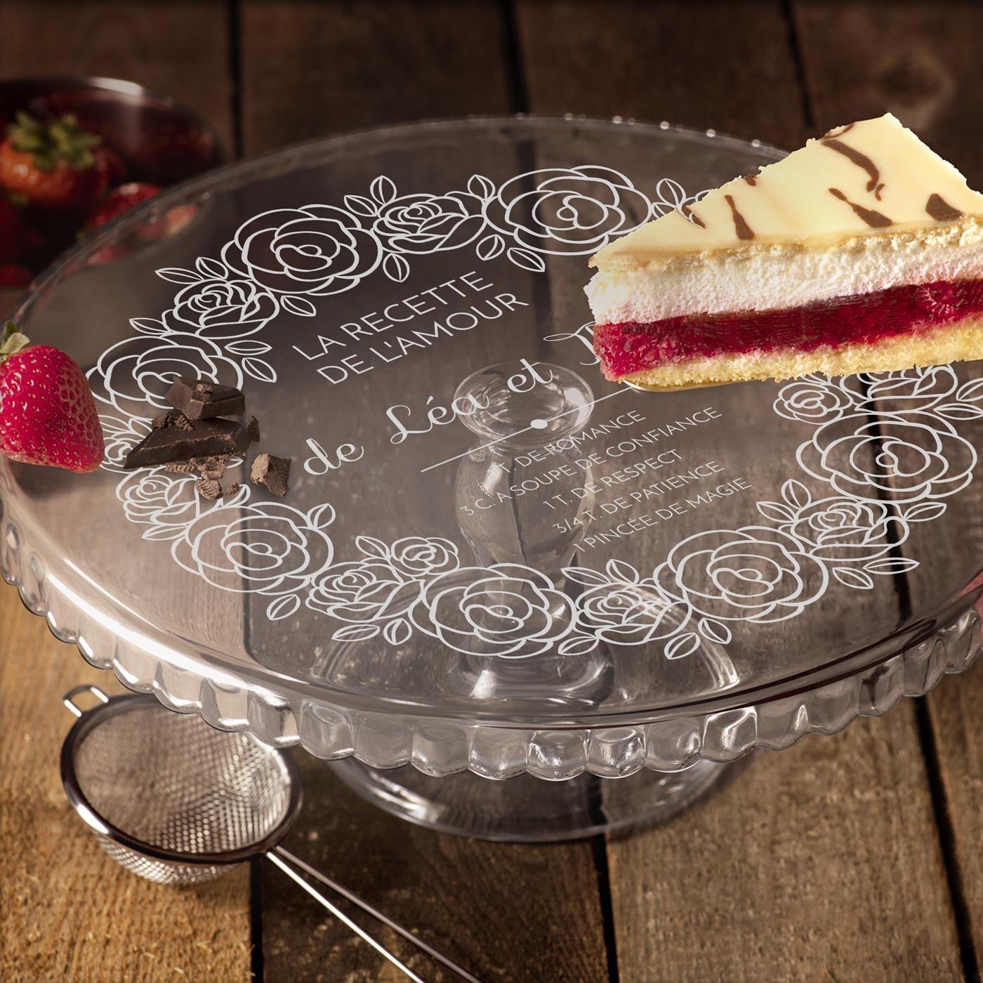 Murrano Glass Cake Stand with Engraving for Her and Him for Wedding