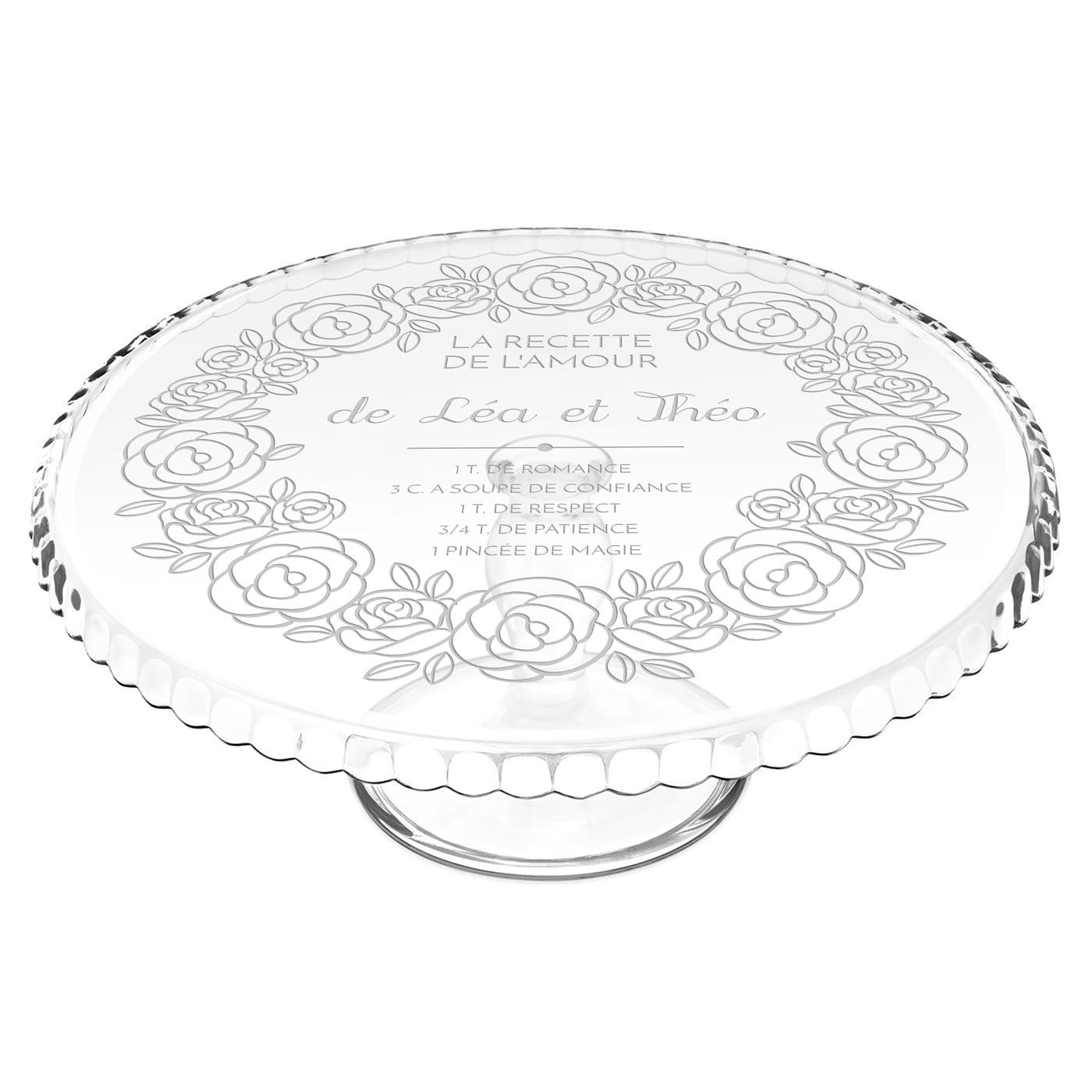 Murrano Glass Cake Stand with Engraving for Her and Him for Wedding