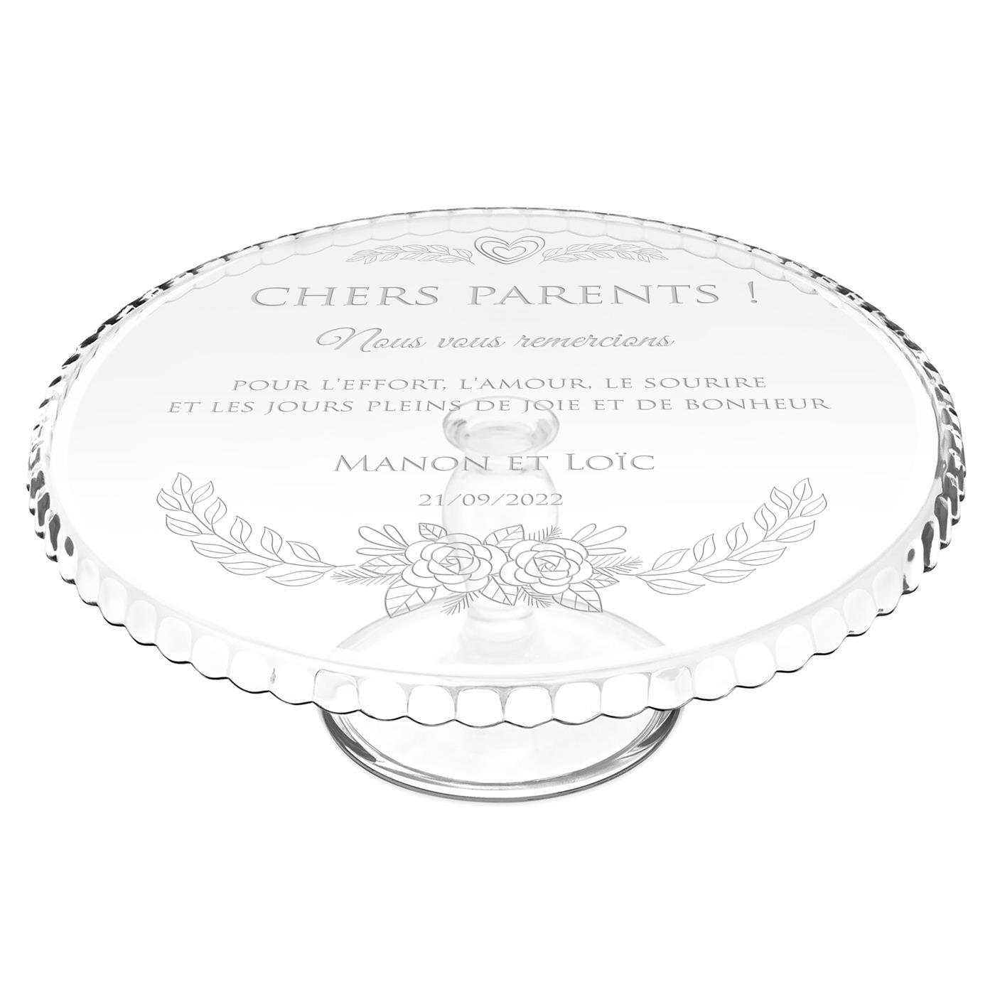 Murrano Glass Cake Stand with Foot and Personalized Engraving for Parents