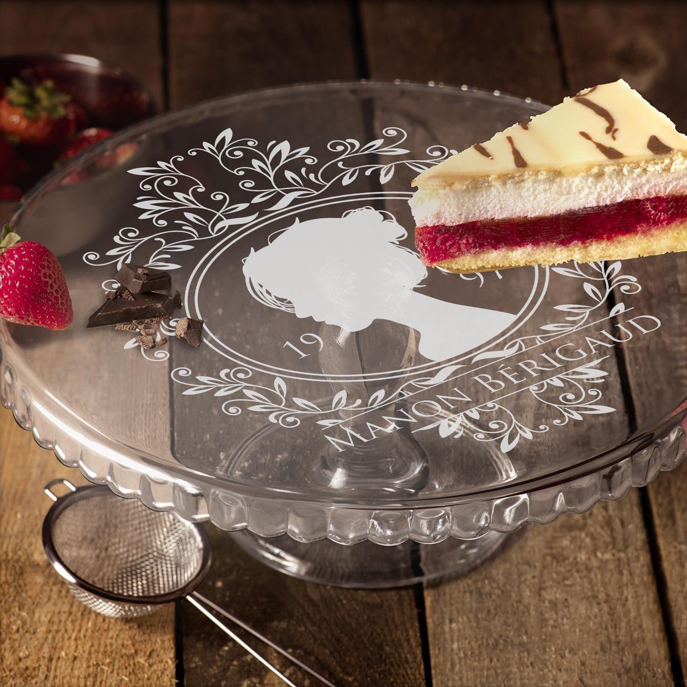 Murrano Glass Cake Stand with Personalized Engraving for Godmother's Birthday