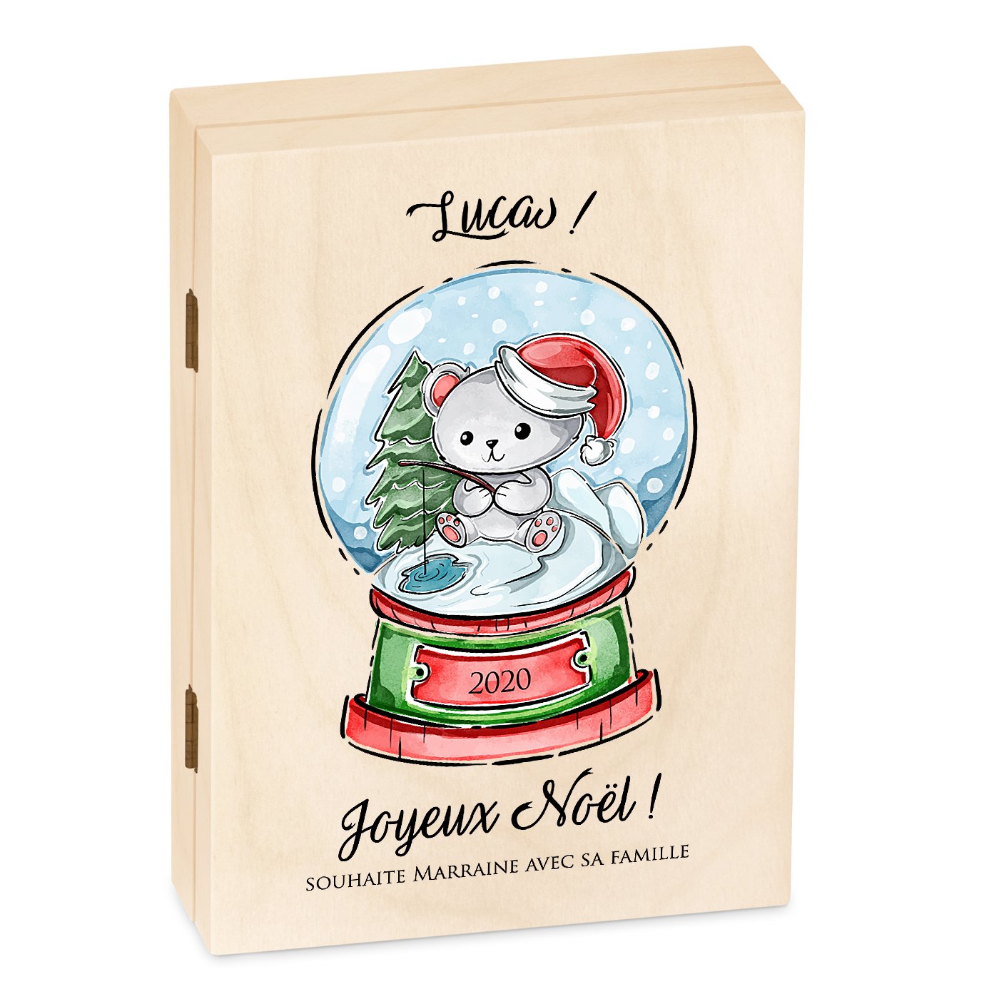 Murrano Kids' Personalized Silverware Set in Wood Box - Girl Bear Christmas