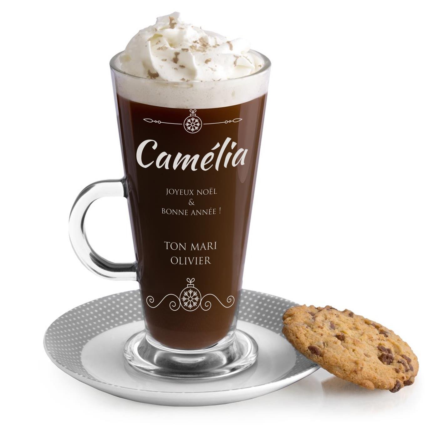 Copo de latte personalizado Murrano para esposa en Navidad