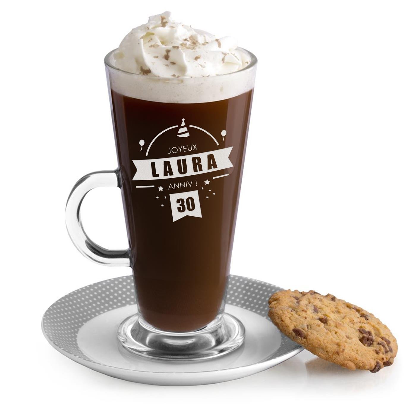 Vaso de latte personalizado Murrano para su 30º cumpleaños